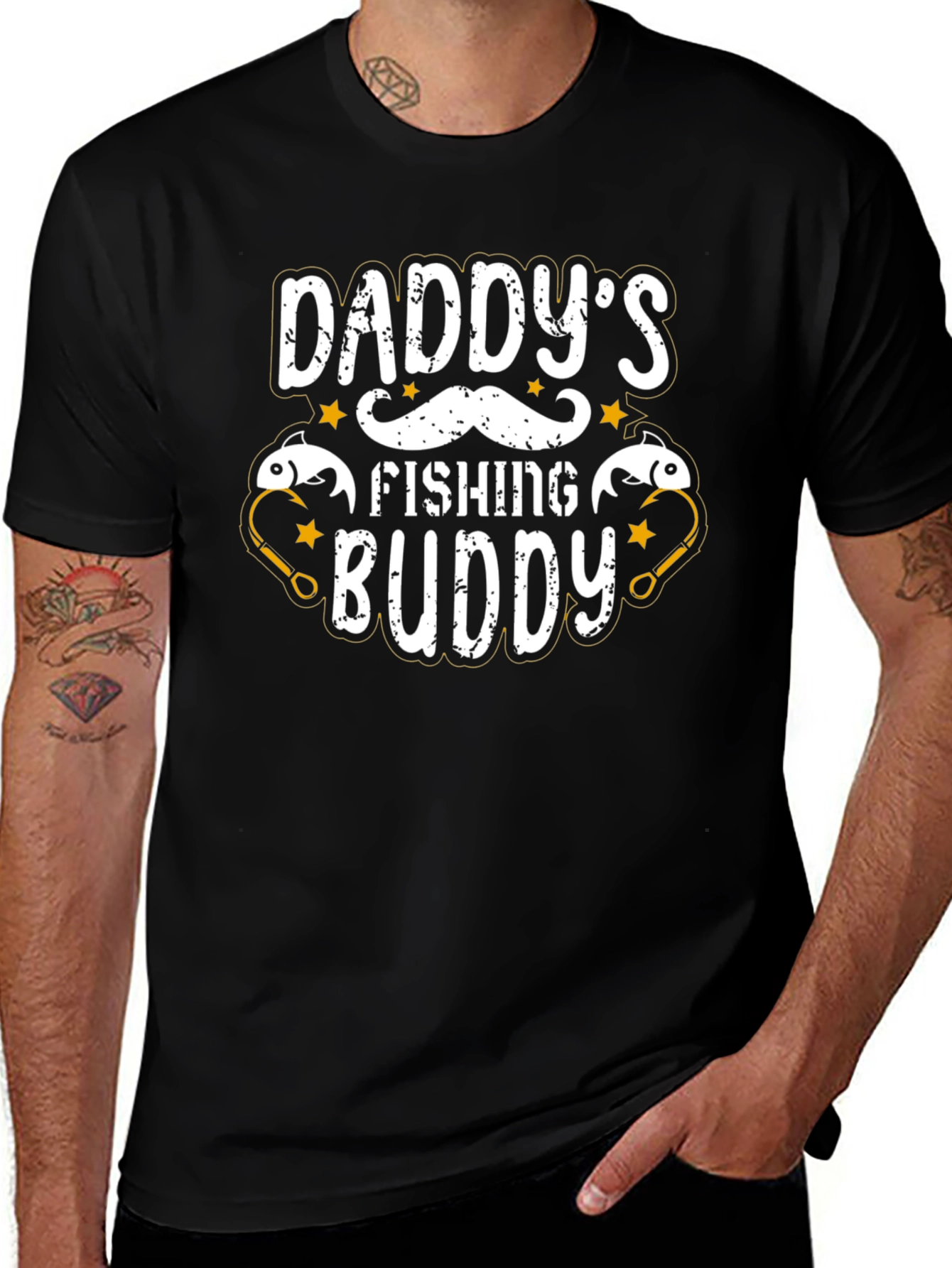 Daddys Fishing Buddy Black Graphic T-Shirt