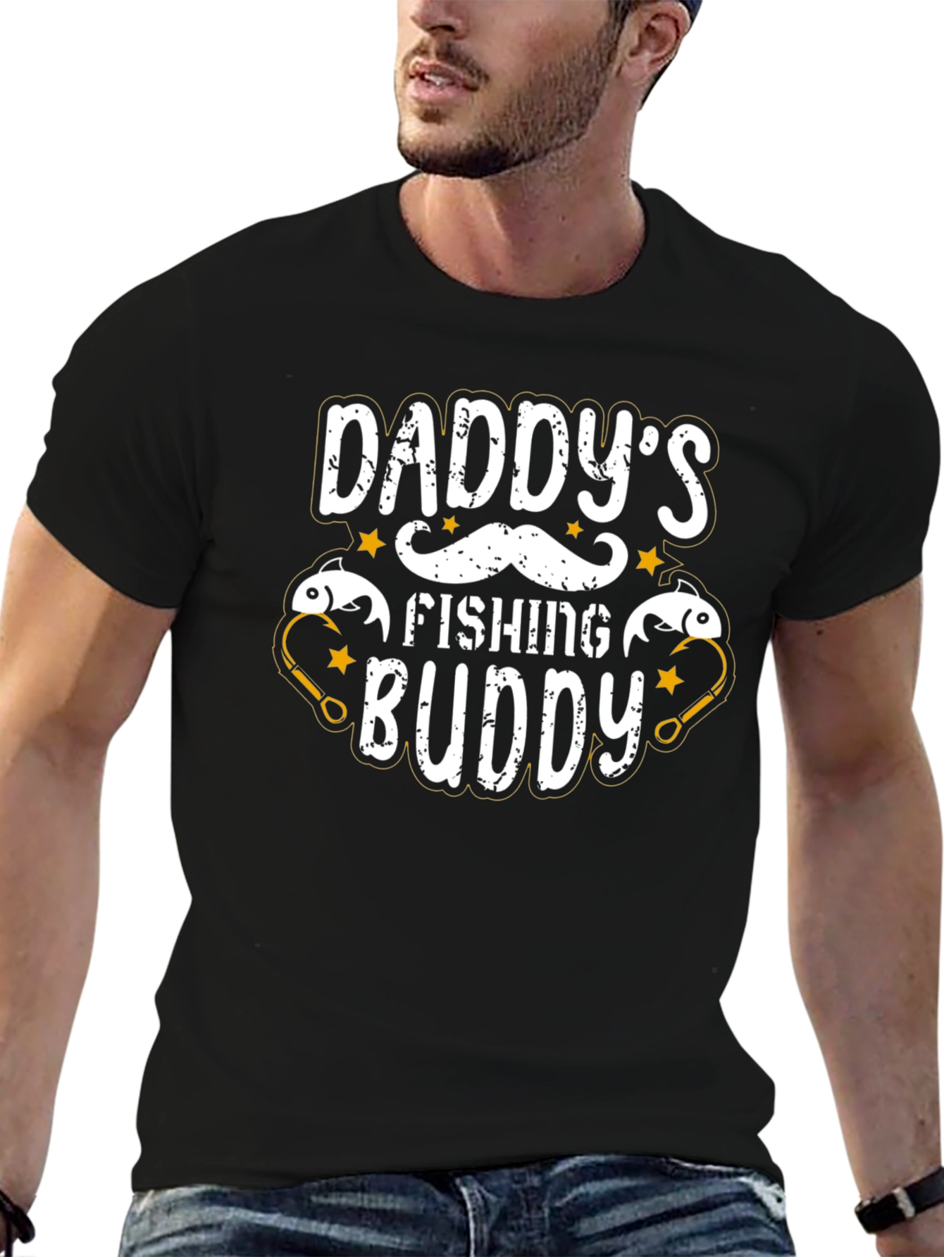 Daddys Fishing Buddy Black Graphic T-Shirt