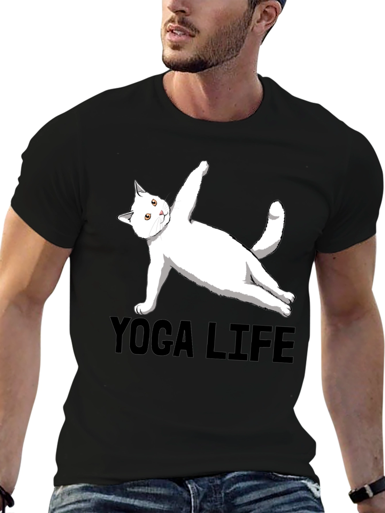 Yoga Cat Life Black T-Shirt