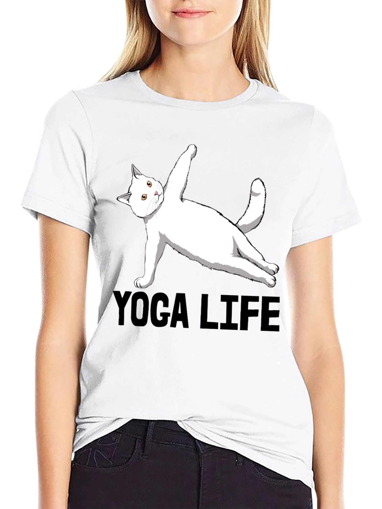 Yoga Cat Life Black T-Shirt