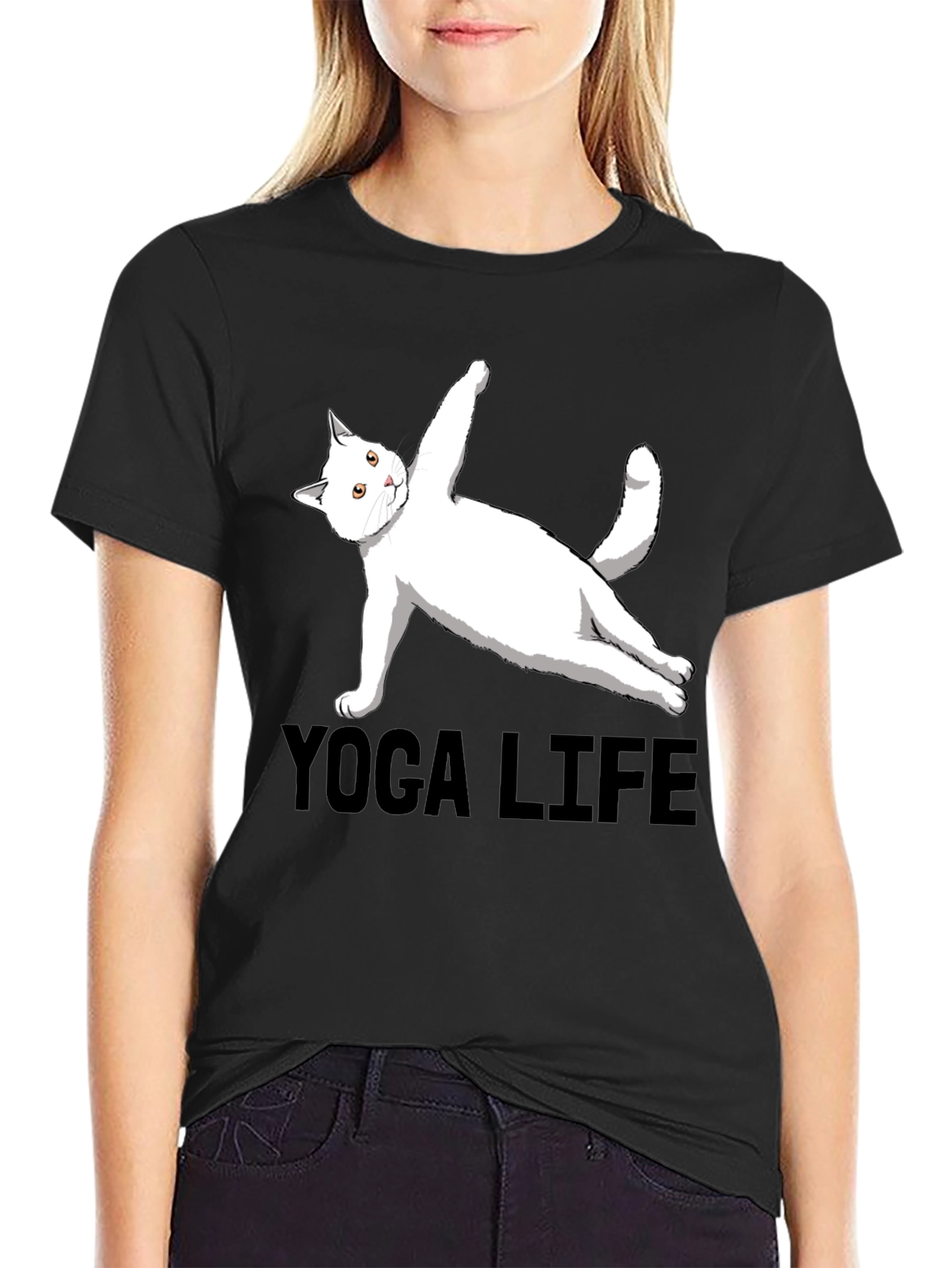 Yoga Cat Life Black T-Shirt