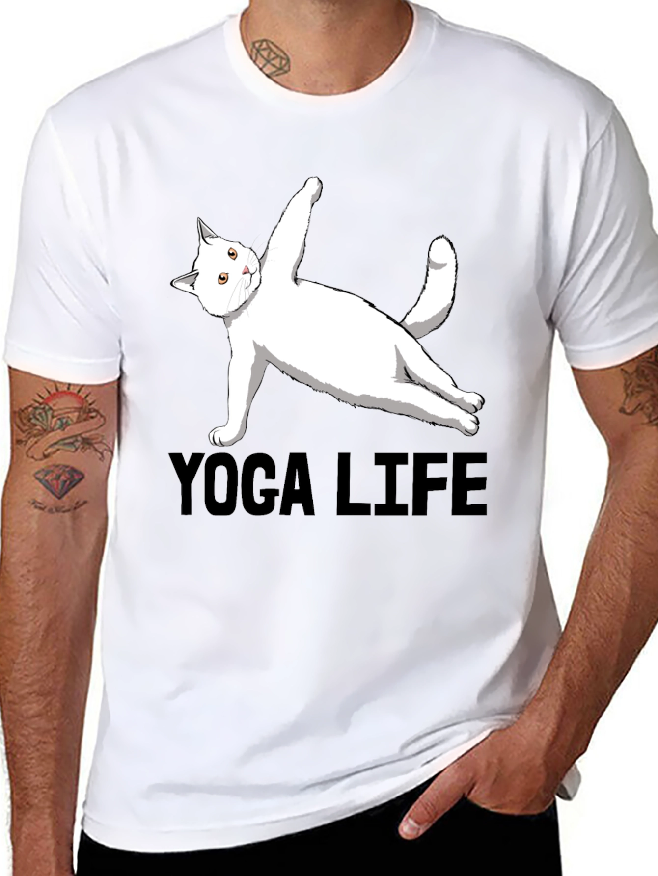 Yoga Cat Life Black T-Shirt