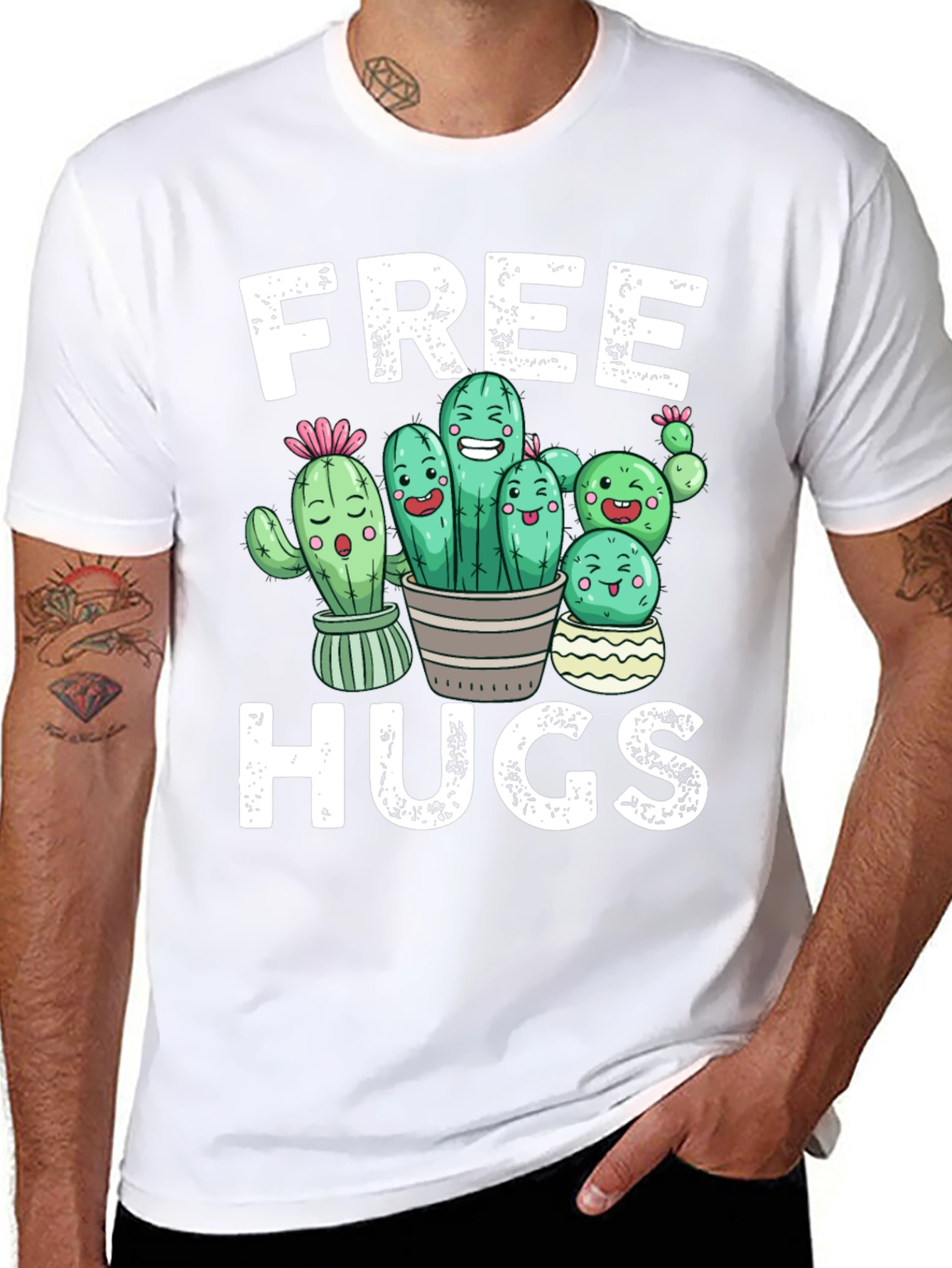 Free Hugs Cactus Graphic T-Shirt