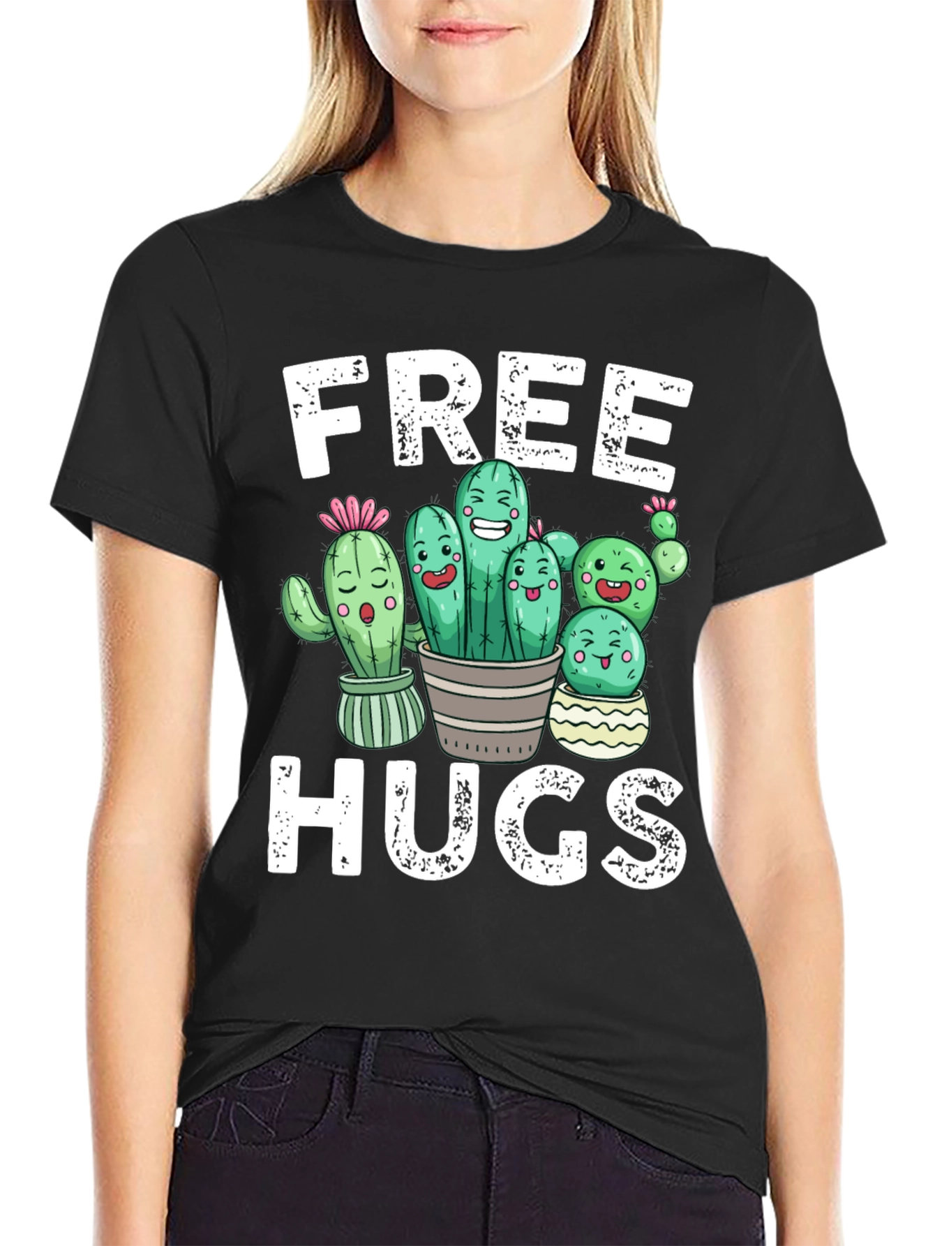 Free Hugs Cactus Graphic T-Shirt