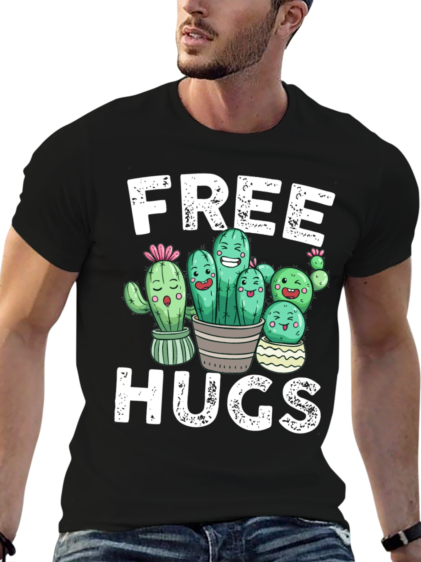 Free Hugs Cactus Graphic T-Shirt