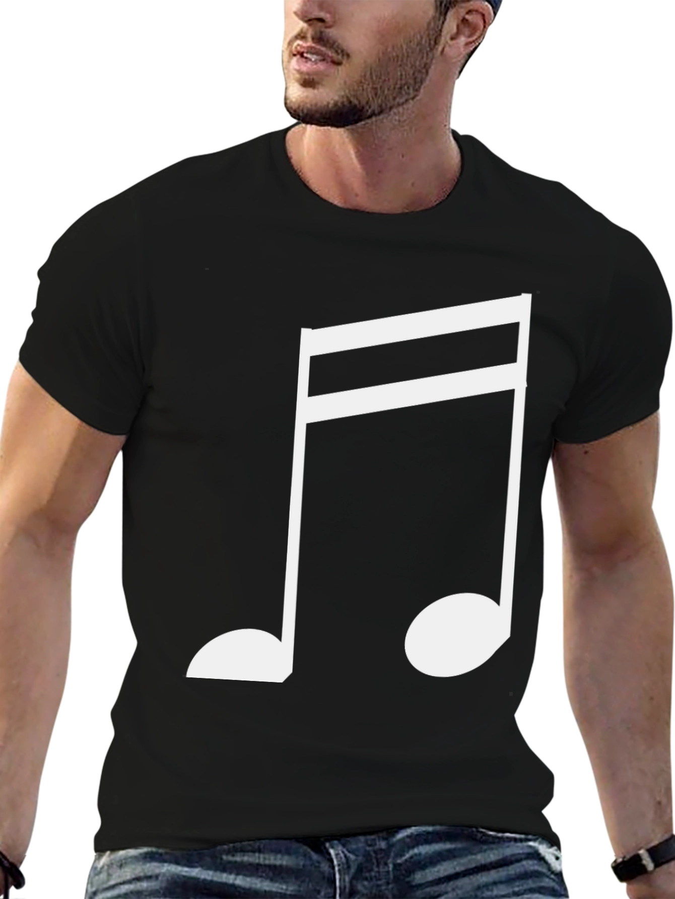 Musical Note Graphic Tee - Black Cotton T-Shirt