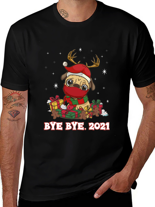 Bye Bye 2021 Pug Christmas Graphic Tee