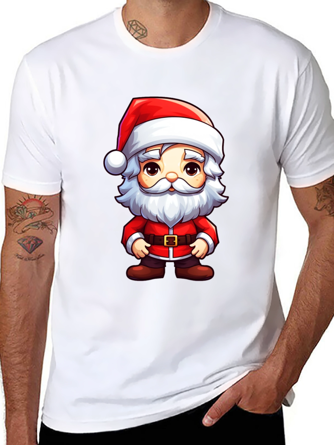 Santa Cartoon Graphic Tee Black T-Shirt
