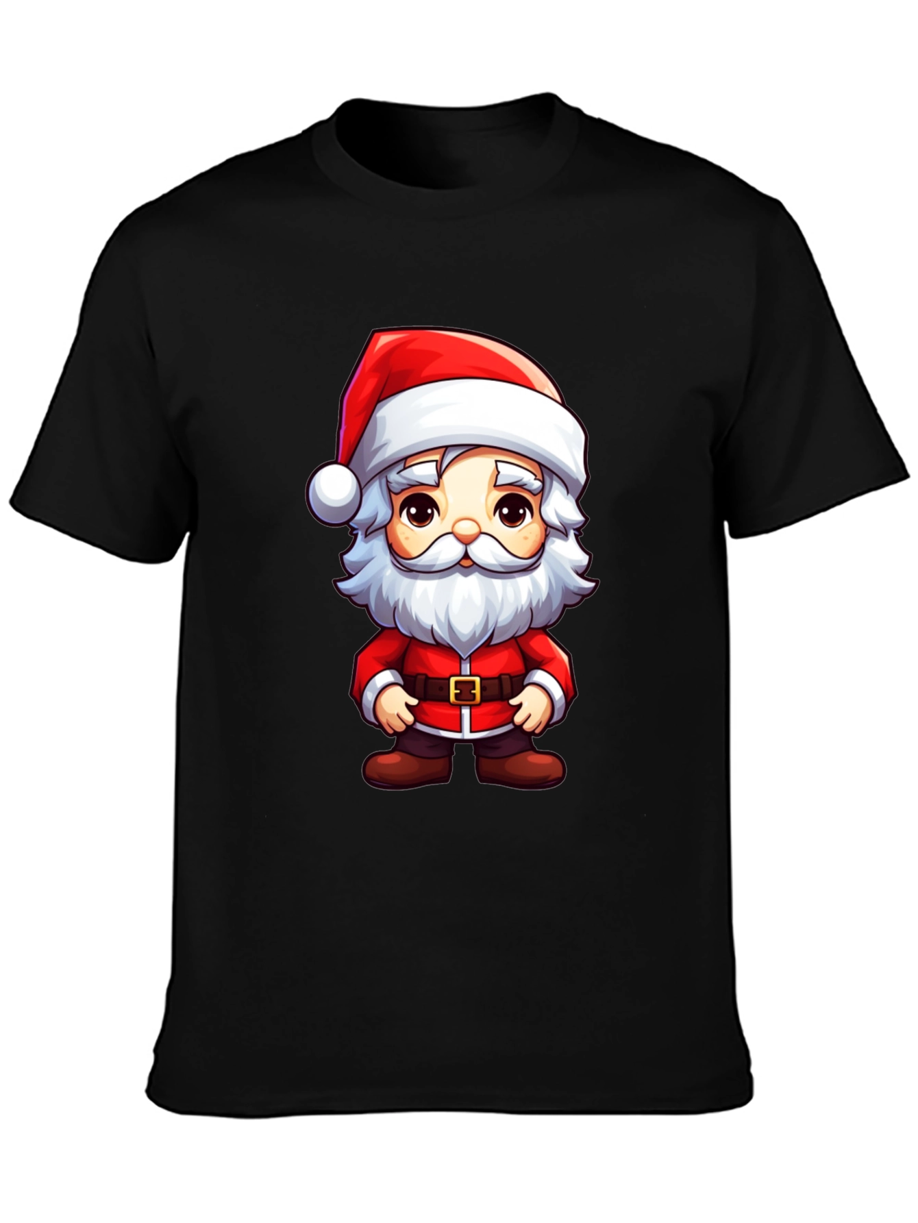 Santa Cartoon Graphic Tee Black T-Shirt
