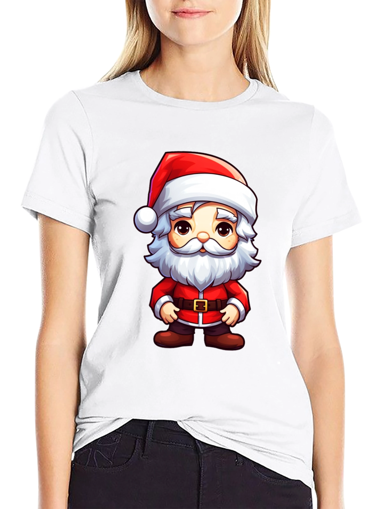 Santa Cartoon Graphic Tee Black T-Shirt