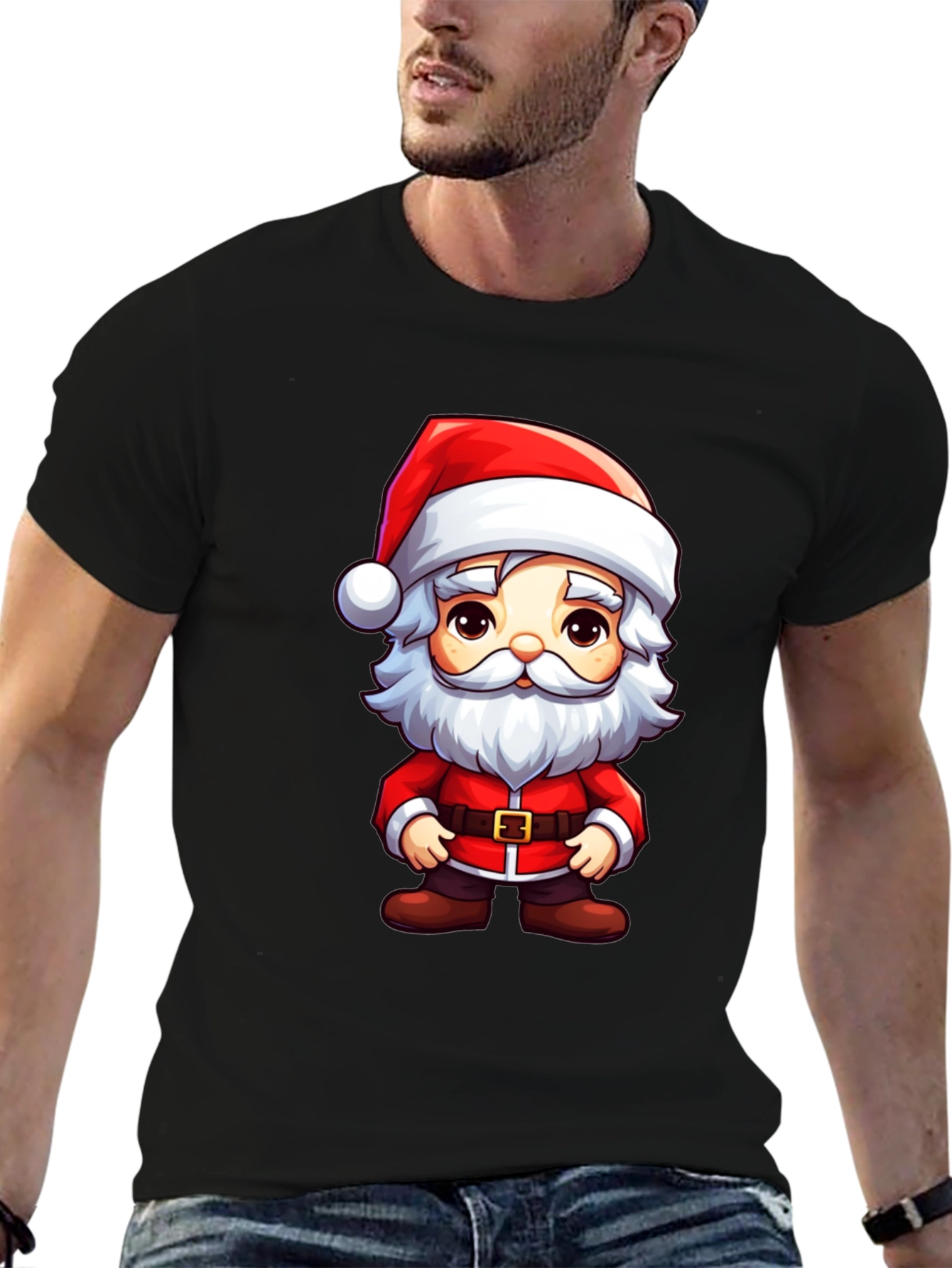 Santa Cartoon Graphic Tee Black T-Shirt