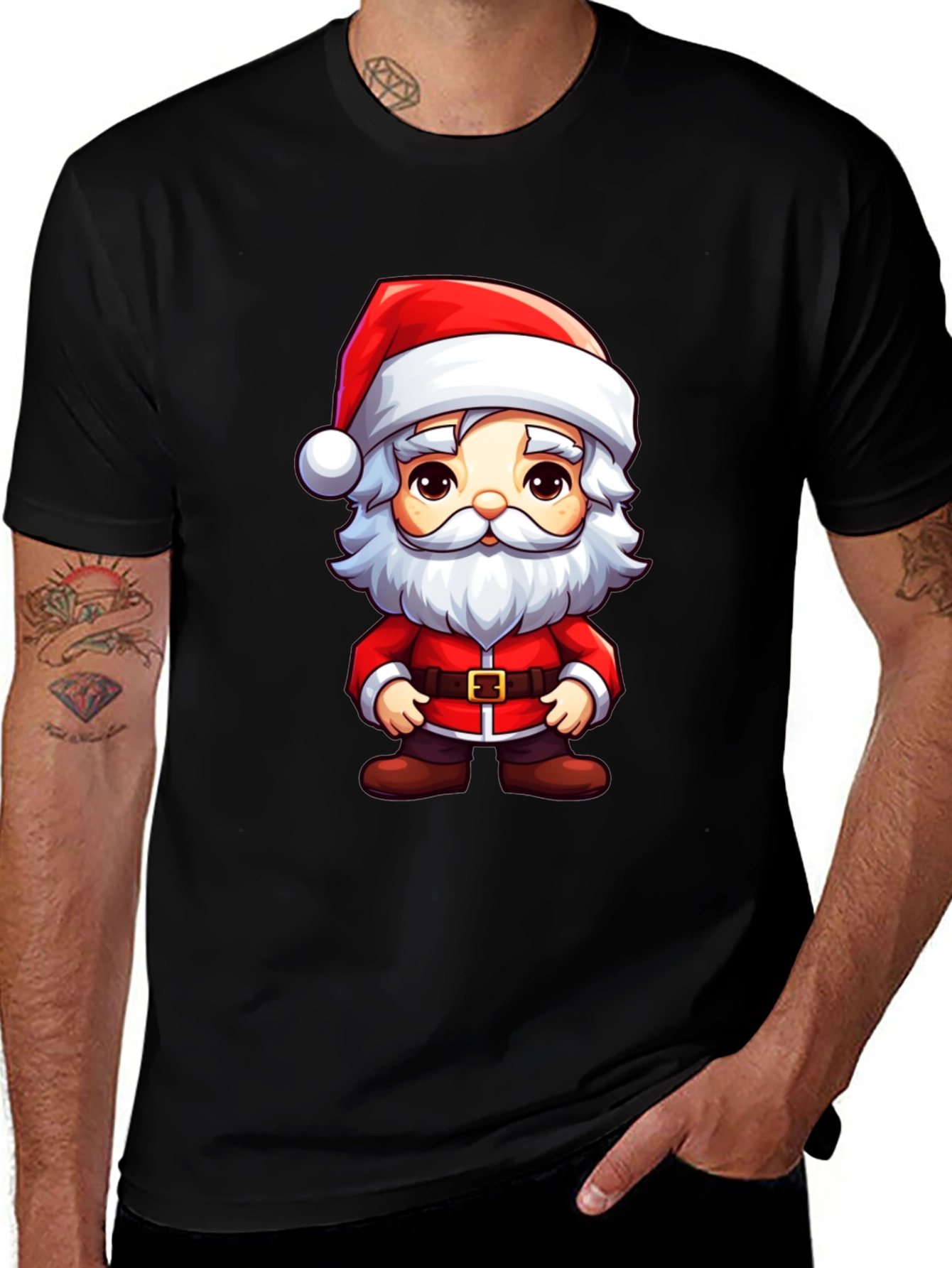 Santa Cartoon Graphic Tee Black T-Shirt