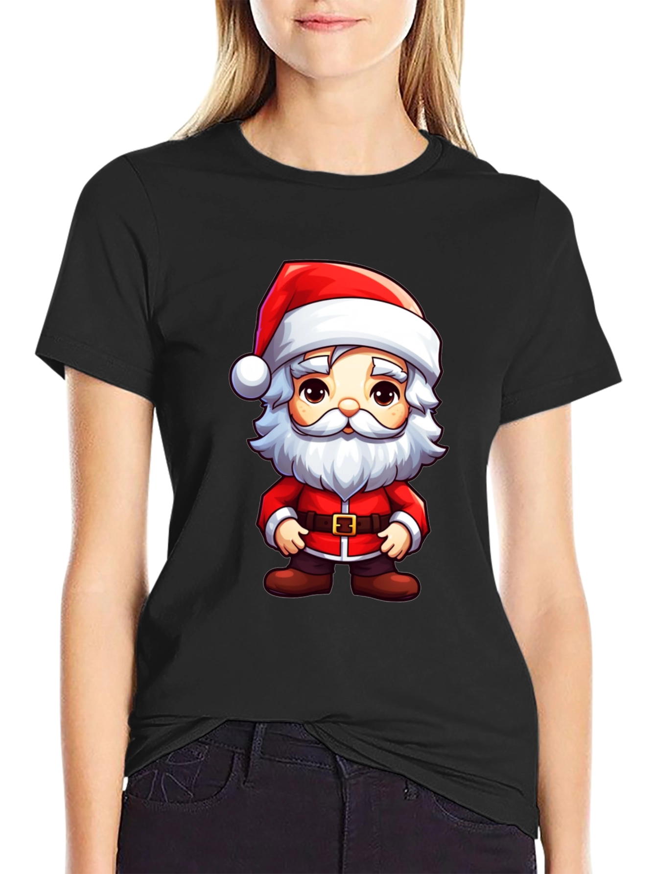 Santa Cartoon Graphic Tee Black T-Shirt