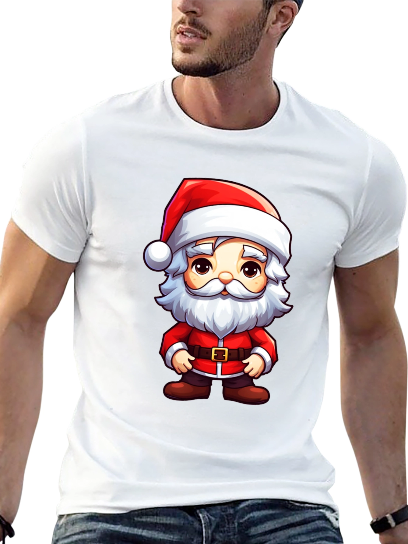 Santa Cartoon Graphic Tee Black T-Shirt