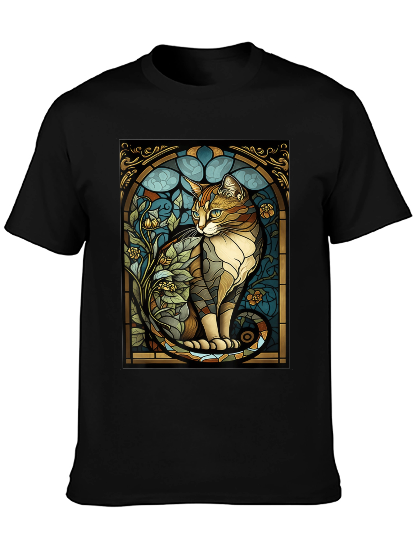 Stained Glass Cat Graphic Tee - Unique Design