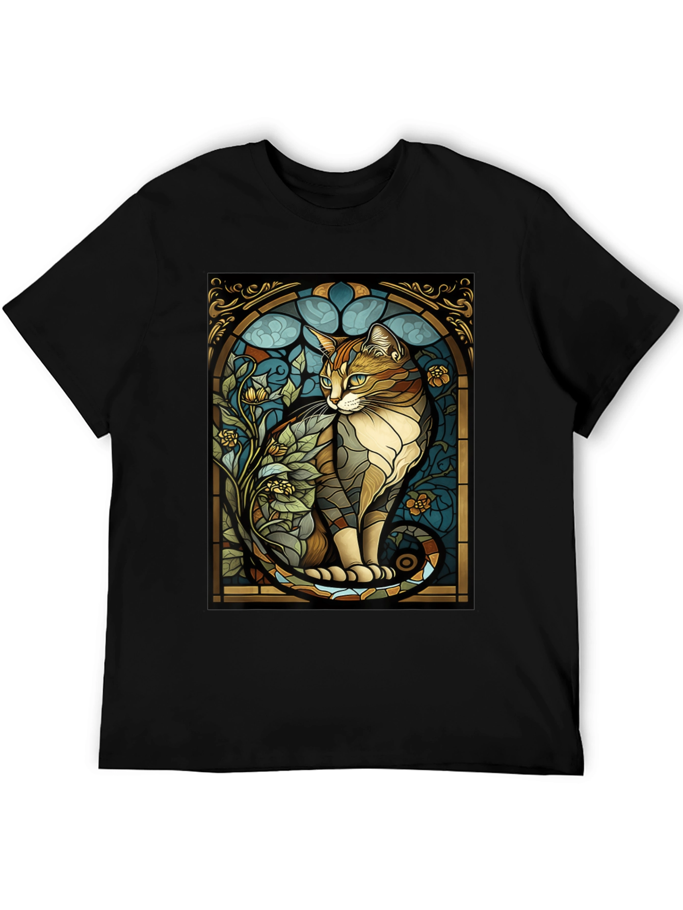 Stained Glass Cat Graphic Tee - Unique Design