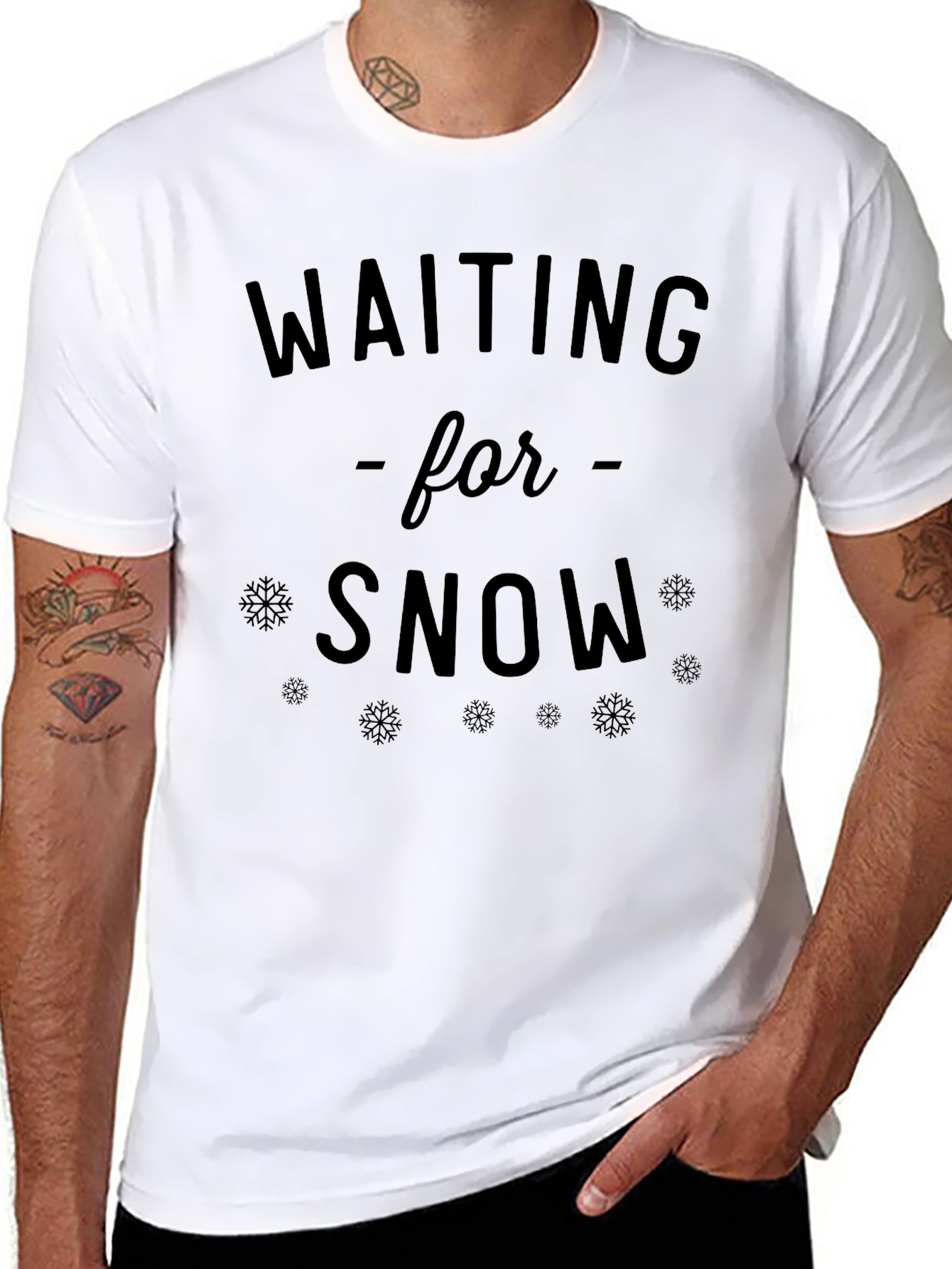 Waiting For Snow Black Graphic T-Shirt