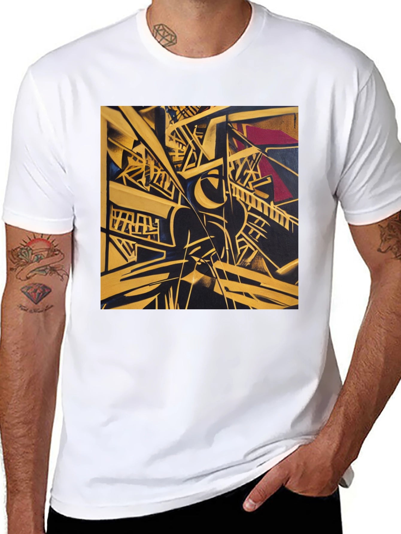 Abstract Geometric Art Print Black T-Shirt