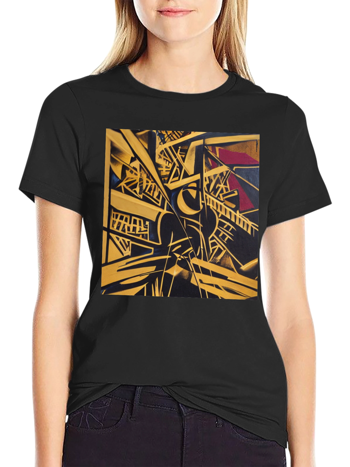 Abstract Geometric Art Print Black T-Shirt