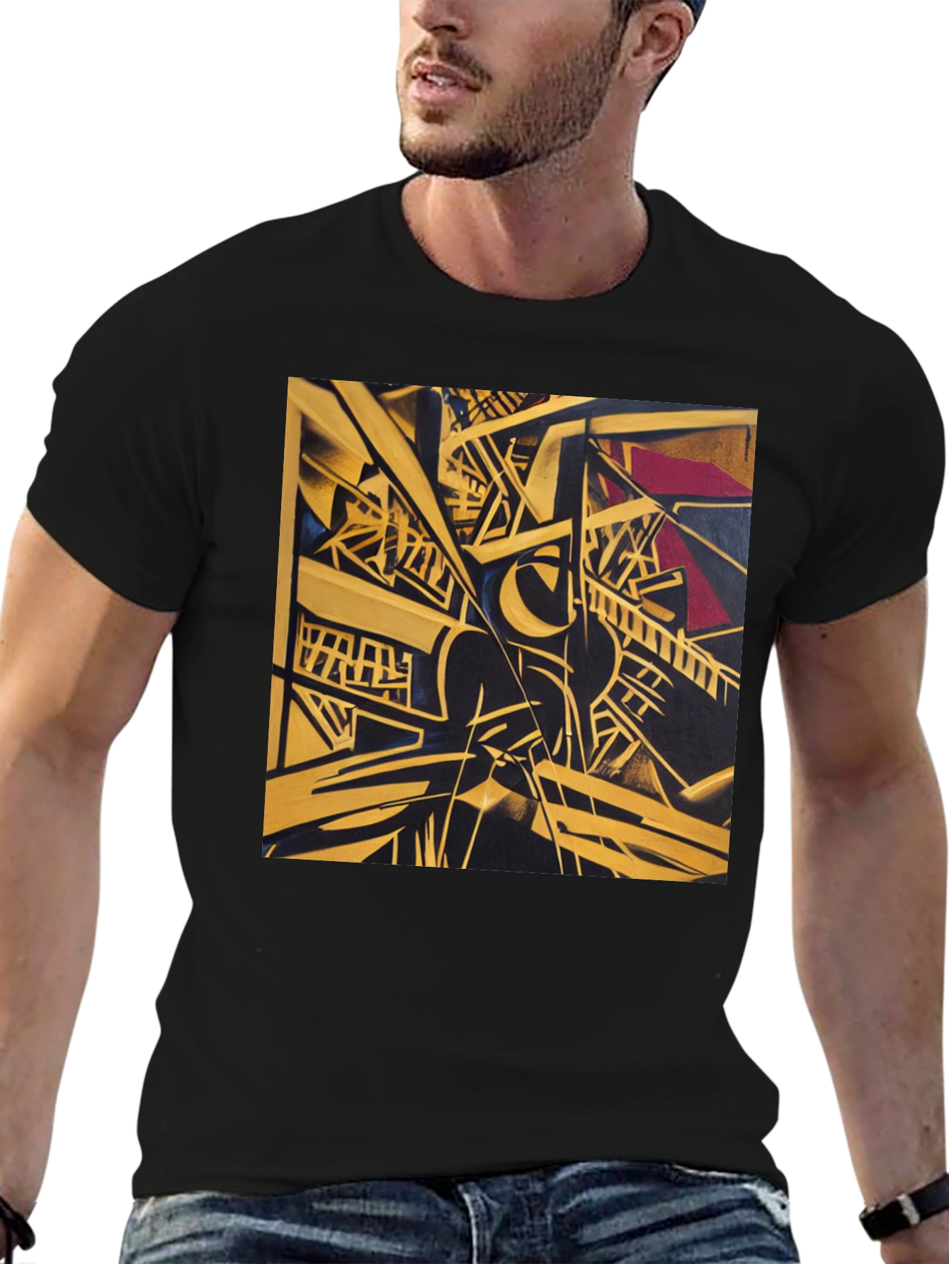 Abstract Geometric Art Print Black T-Shirt