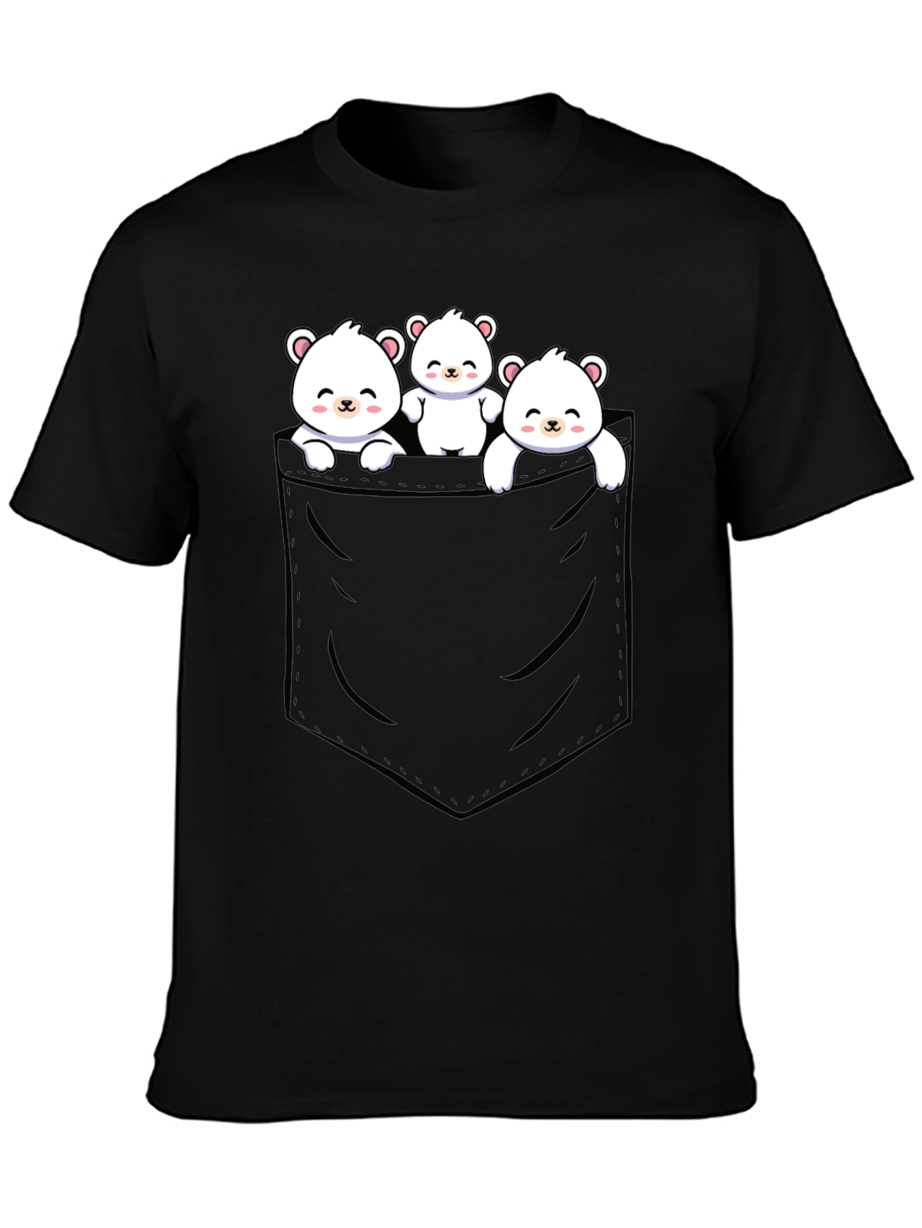 Cute Bear Pocket T-Shirt - Black Cotton Blend