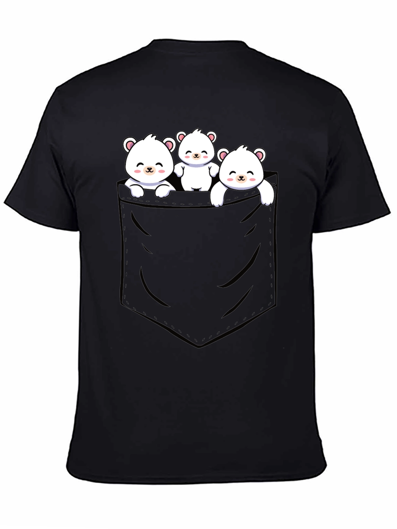 Cute Bear Pocket T-Shirt - Black Cotton Blend