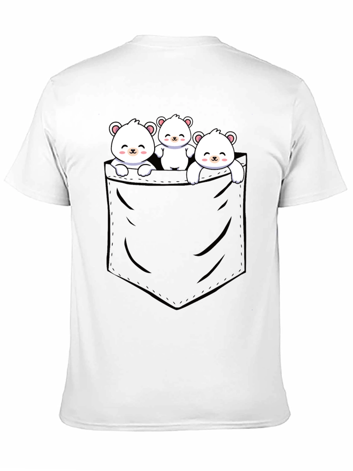 Cute Bear Pocket T-Shirt - Black Cotton Blend