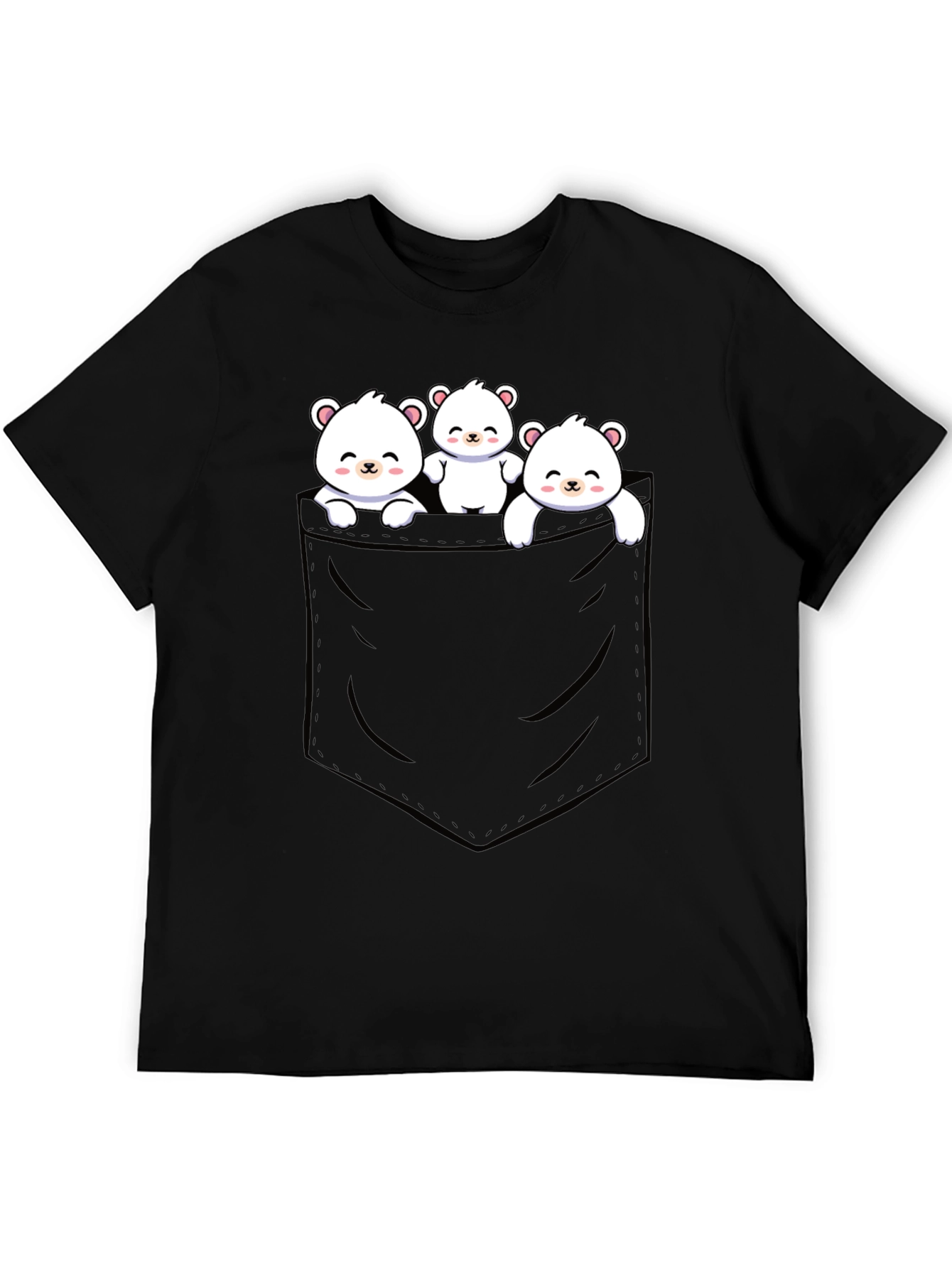 Cute Bear Pocket T-Shirt - Black Cotton Blend