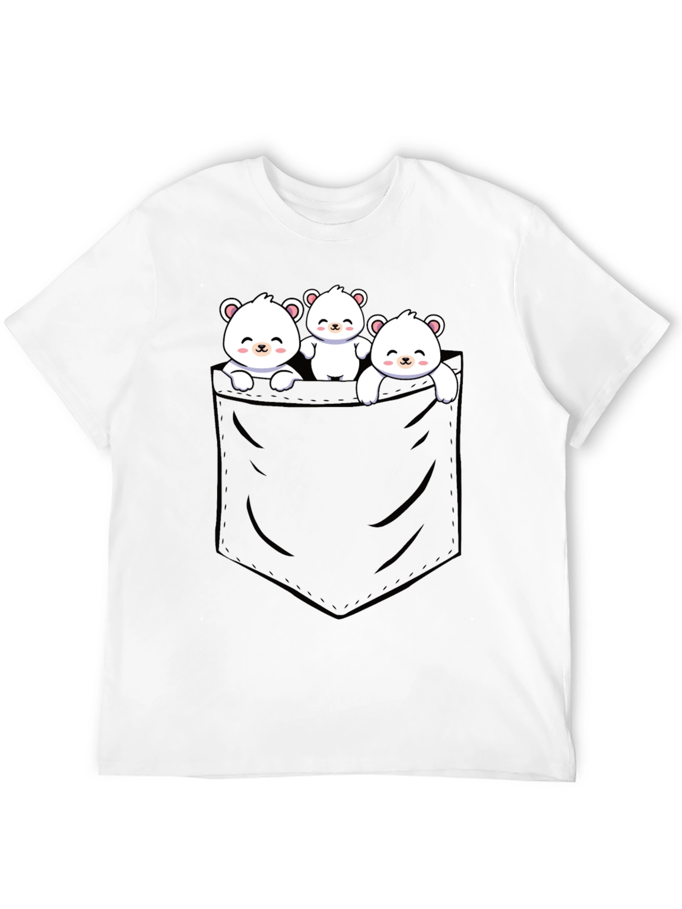 Cute Bear Pocket T-Shirt - Black Cotton Blend