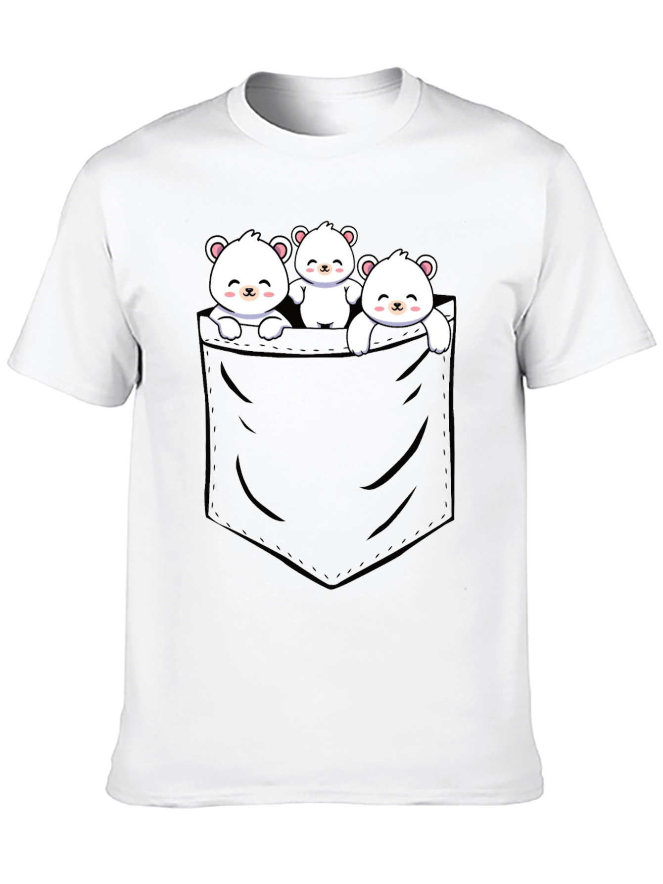 Cute Bear Pocket T-Shirt - Black Cotton Blend