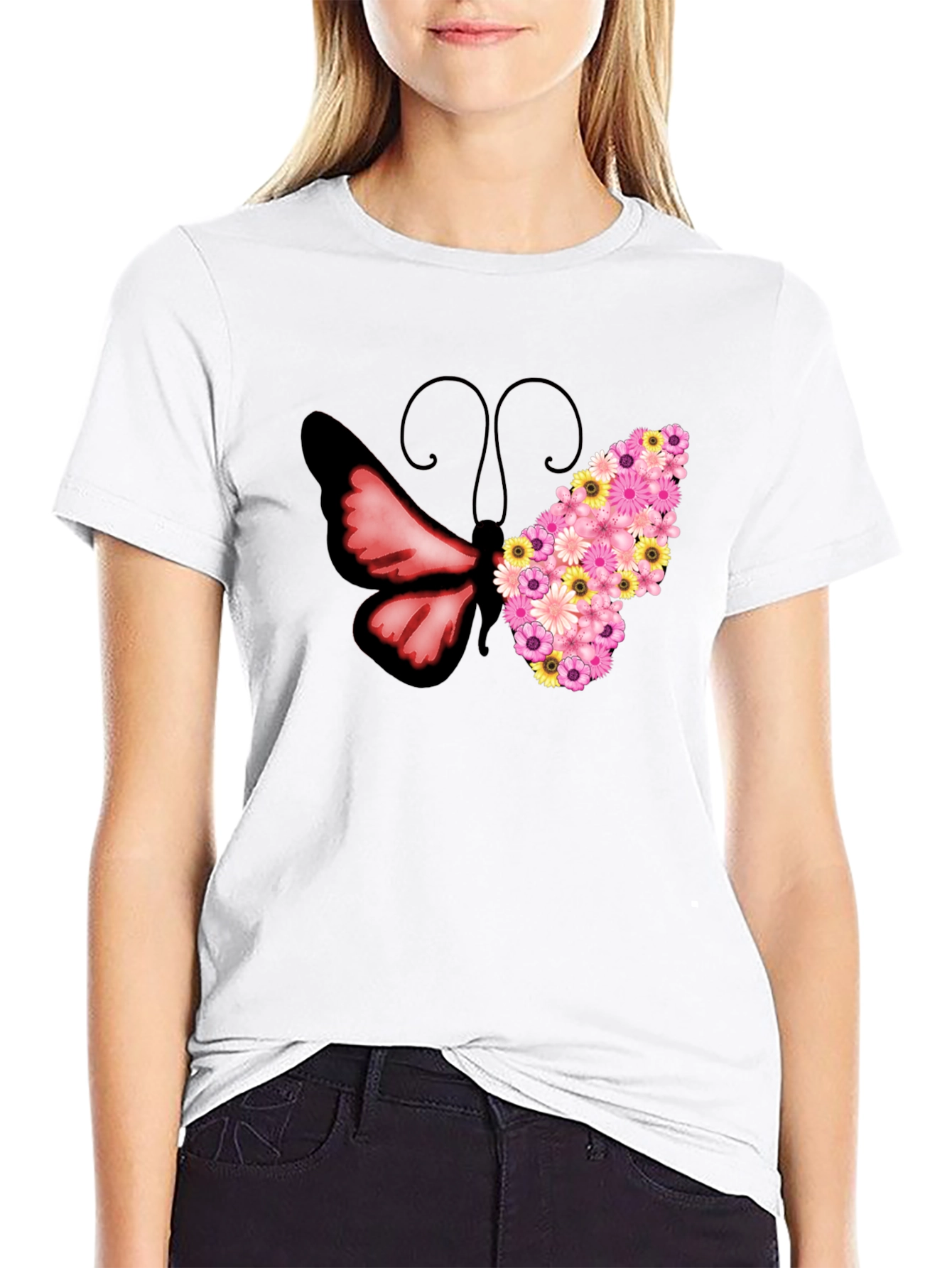 Floral Butterfly Graphic Tee - Unique Design