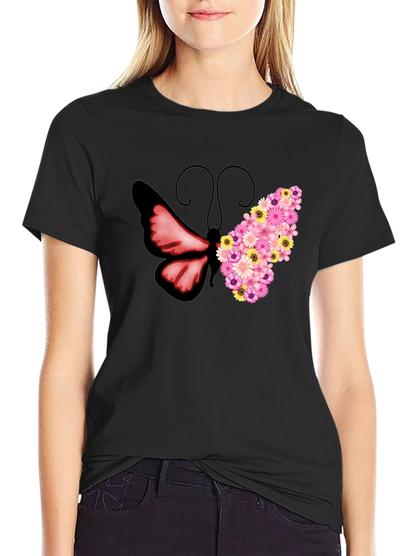 Floral Butterfly Graphic Tee - Unique Design