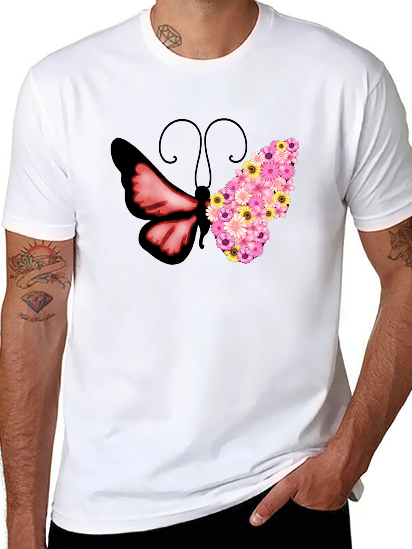 Floral Butterfly Graphic Tee - Unique Design
