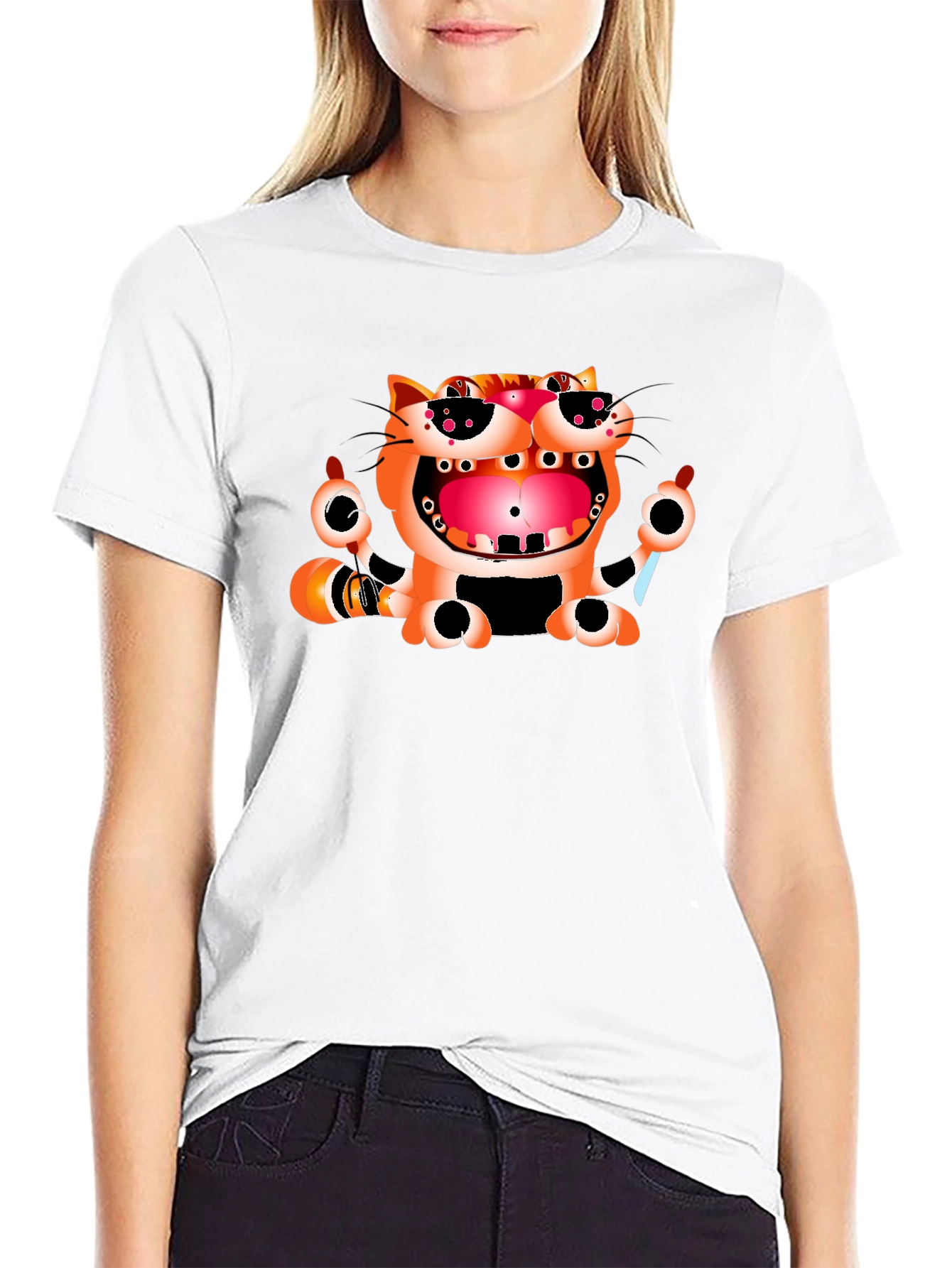 Funny Cat Graphic Print Black T-Shirt