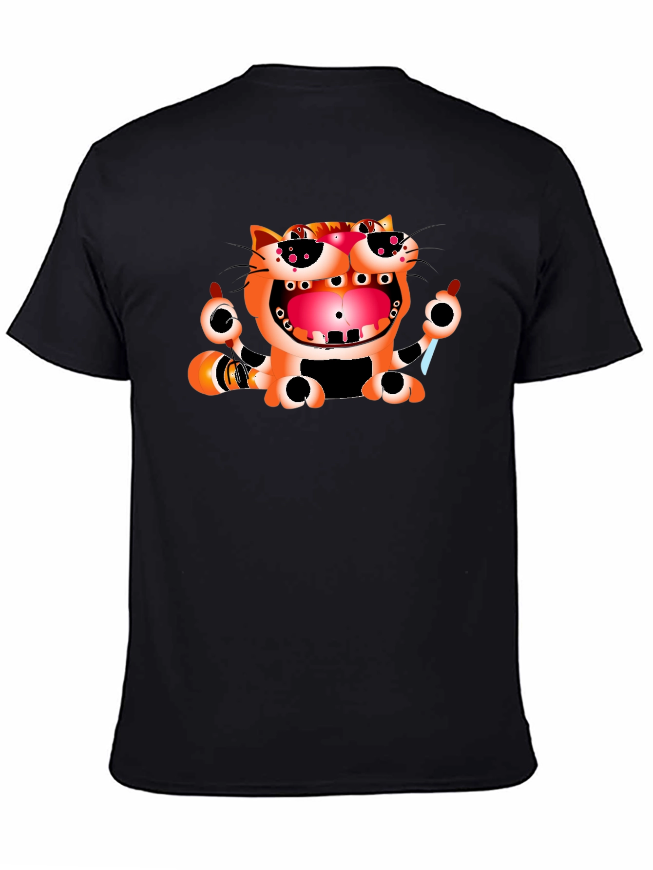 Funny Cat Graphic Print Black T-Shirt