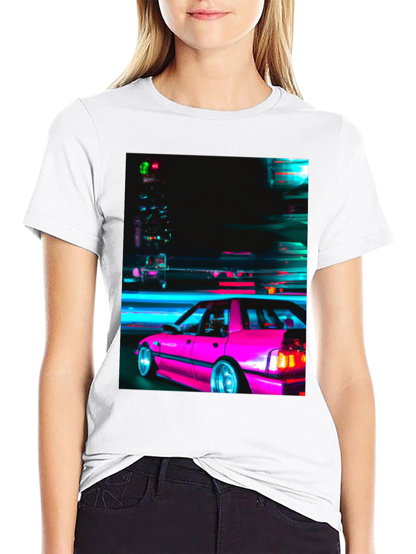 Retro Pink Car T-Shirt - Black Graphic Tee