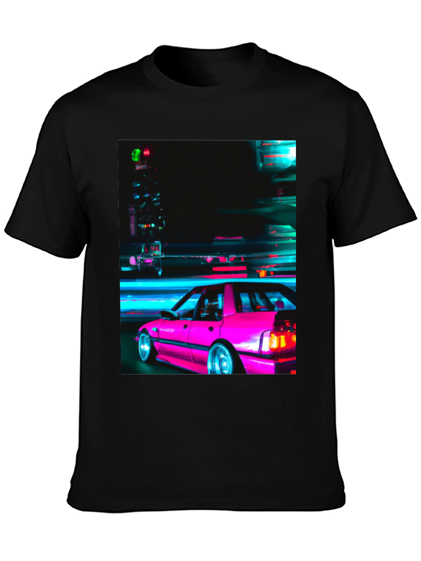 Retro Pink Car T-Shirt - Black Graphic Tee