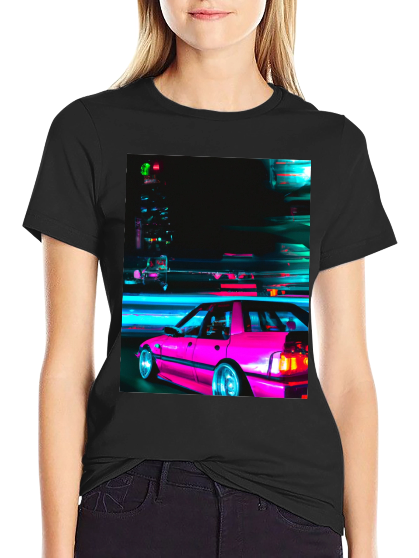 Retro Pink Car T-Shirt - Black Graphic Tee