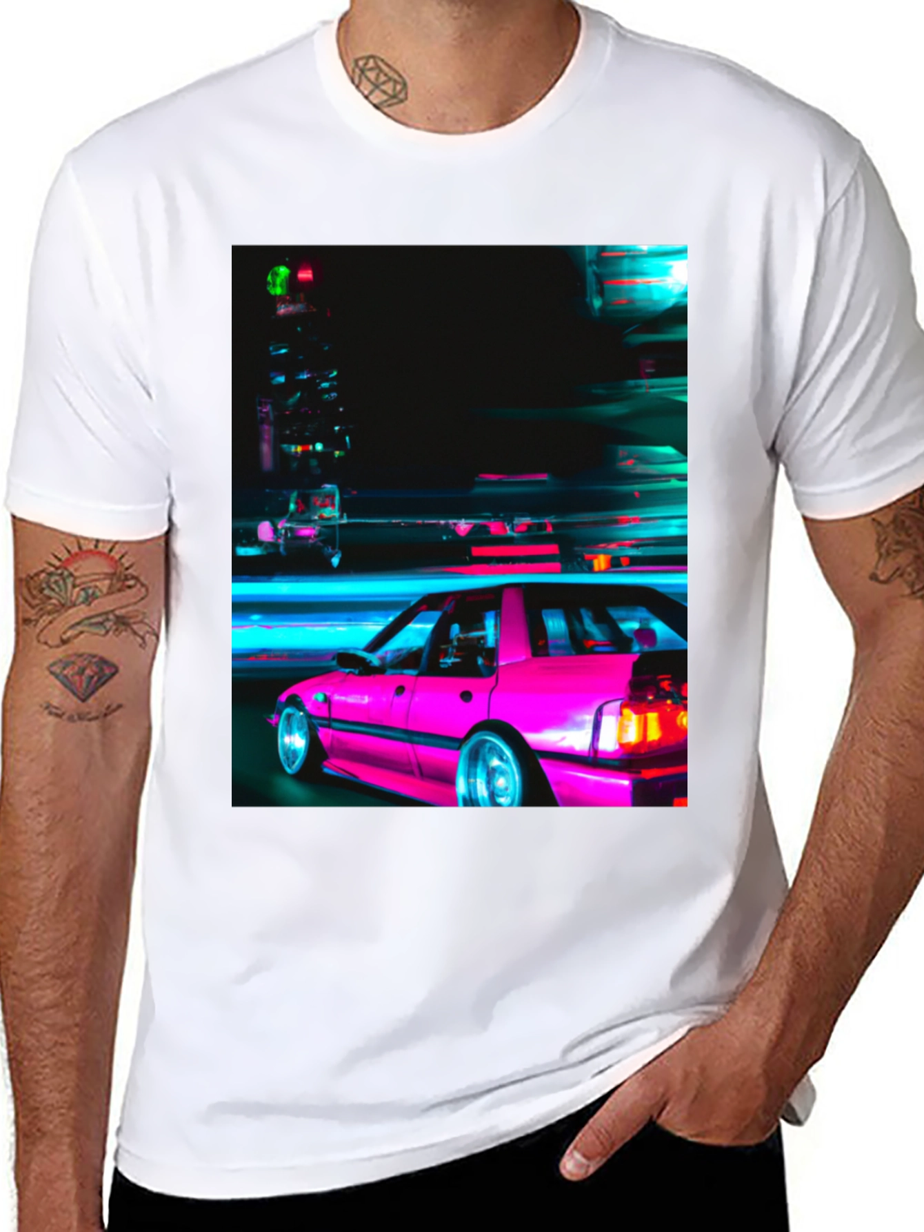 Retro Pink Car T-Shirt - Black Graphic Tee