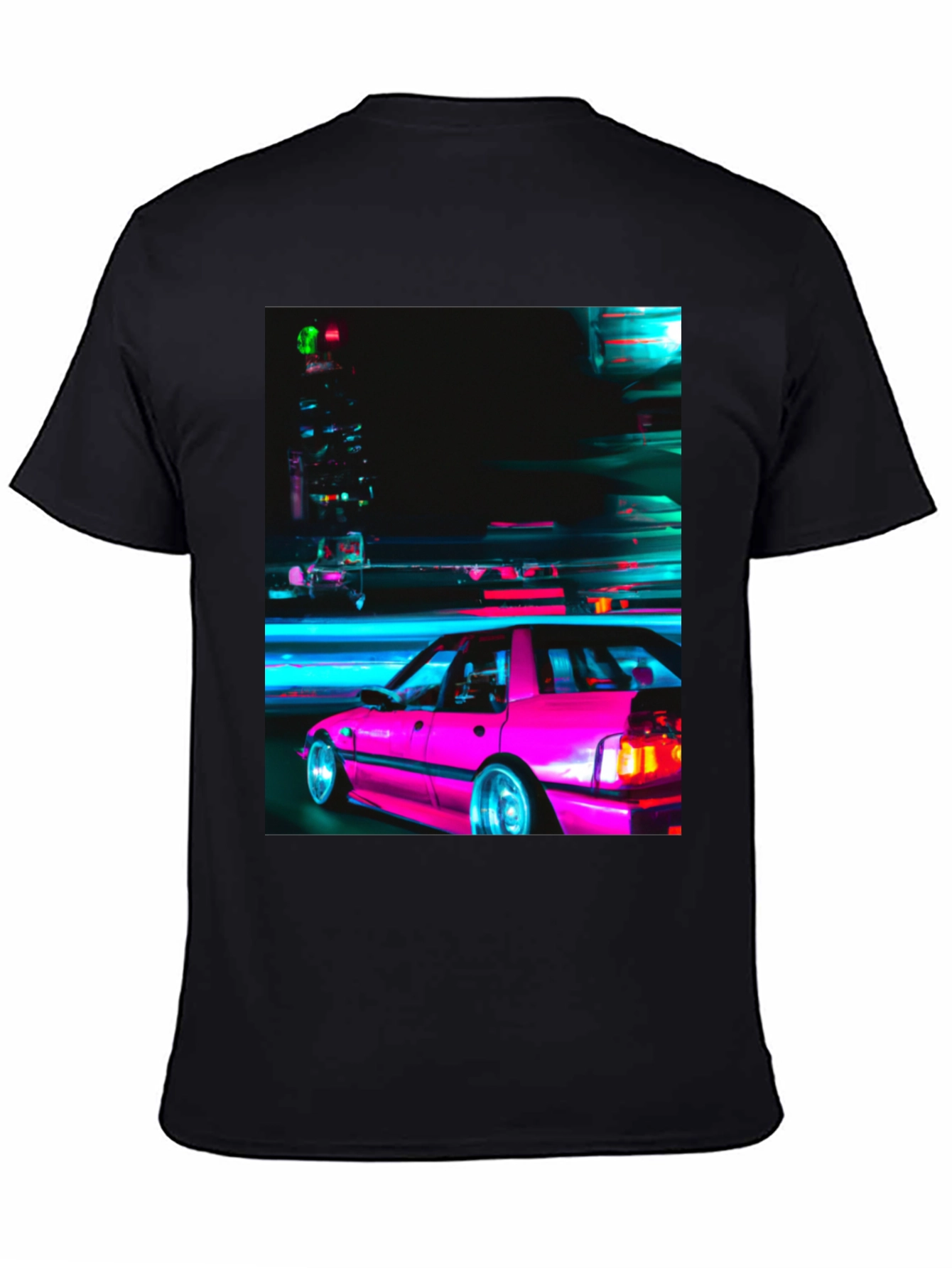 Retro Pink Car T-Shirt - Black Graphic Tee