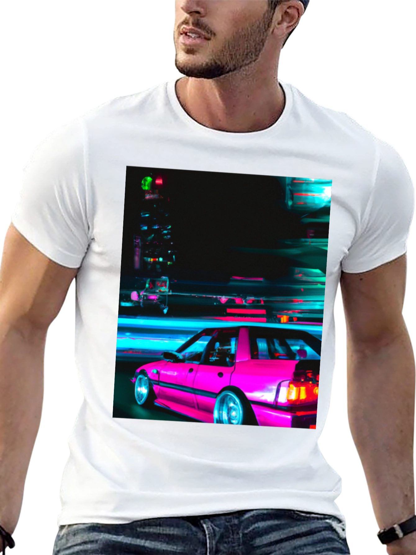 Retro Pink Car T-Shirt - Black Graphic Tee