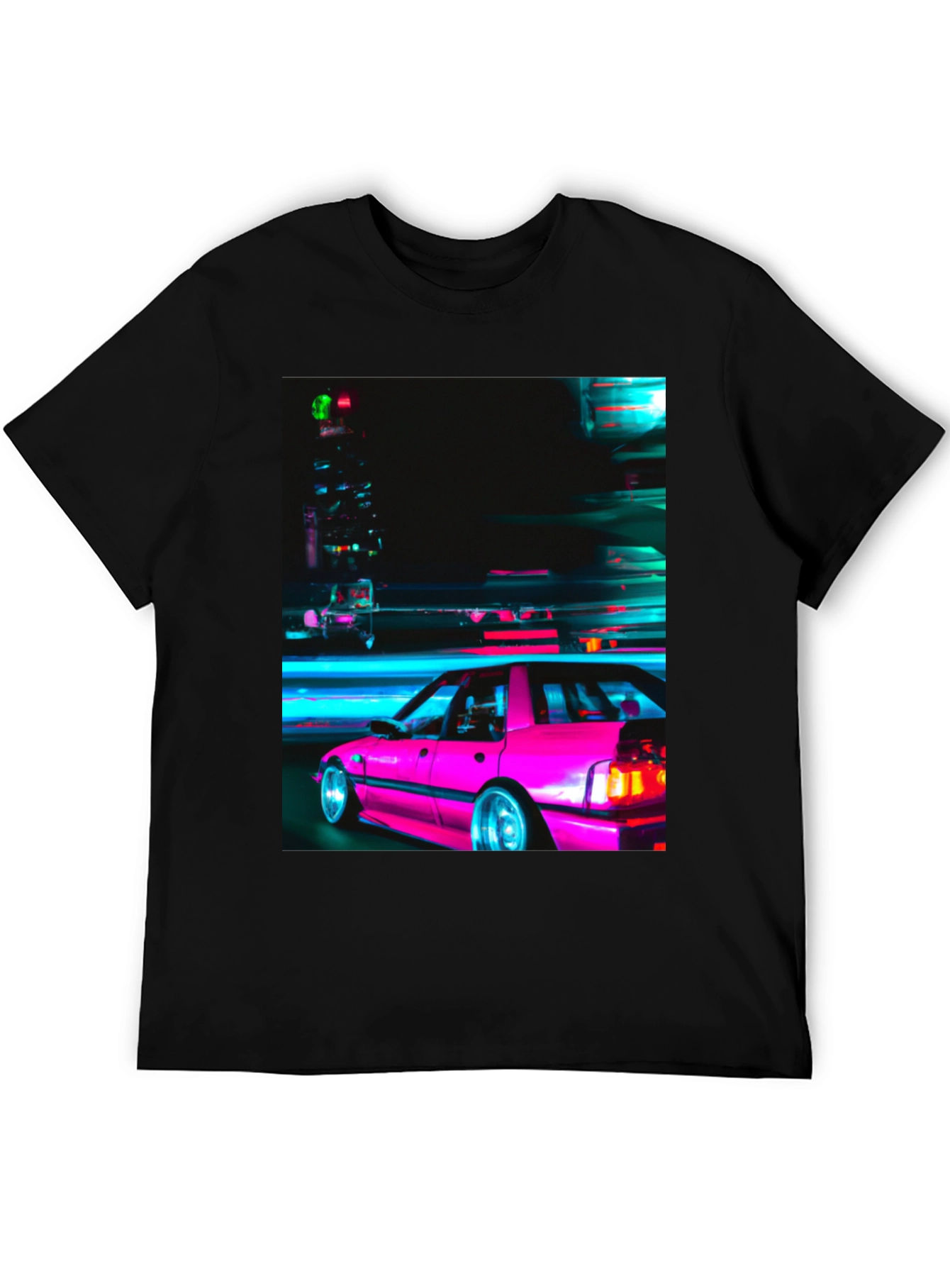 Retro Pink Car T-Shirt - Black Graphic Tee