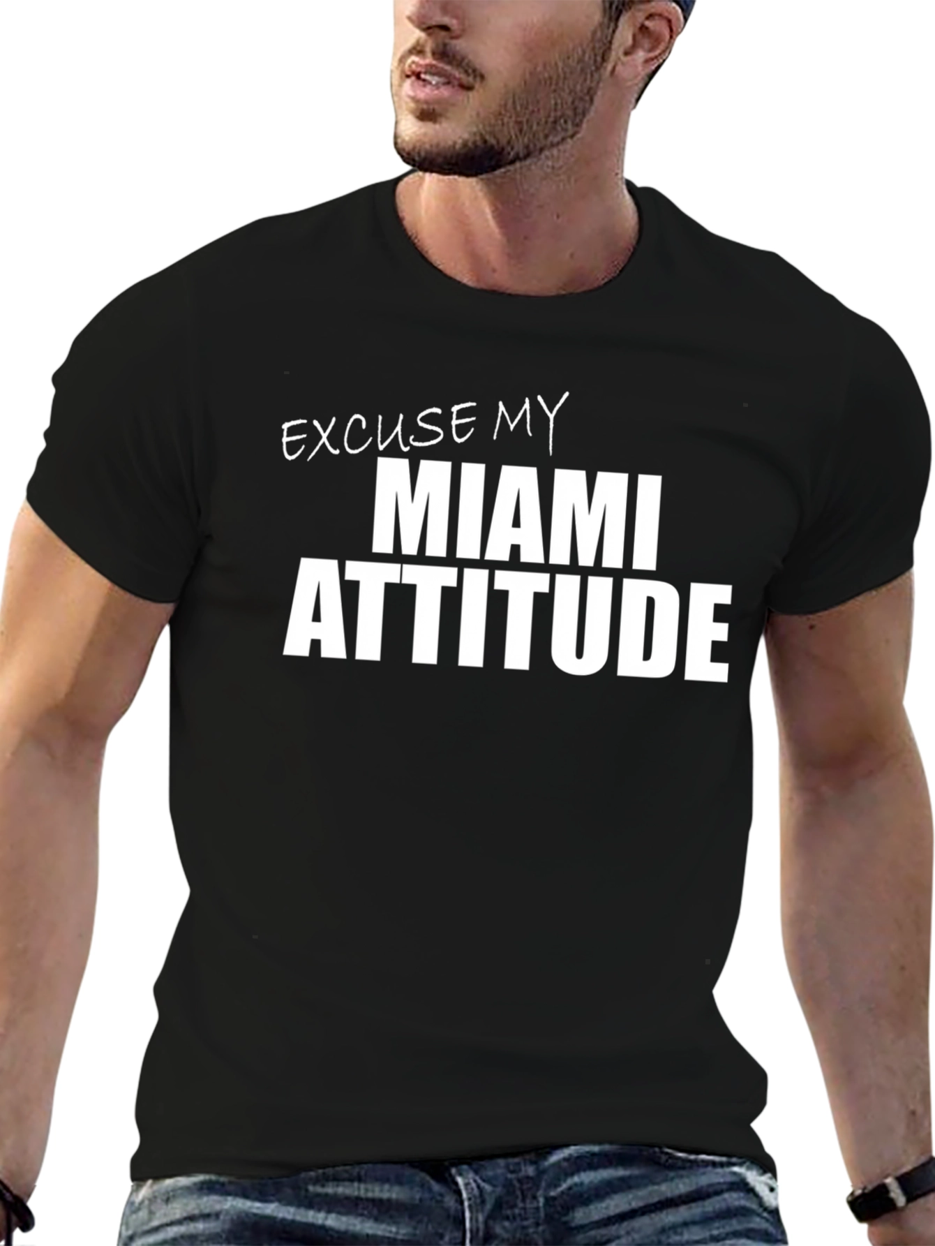 Miami Attitude Graphic T-Shirt - Black