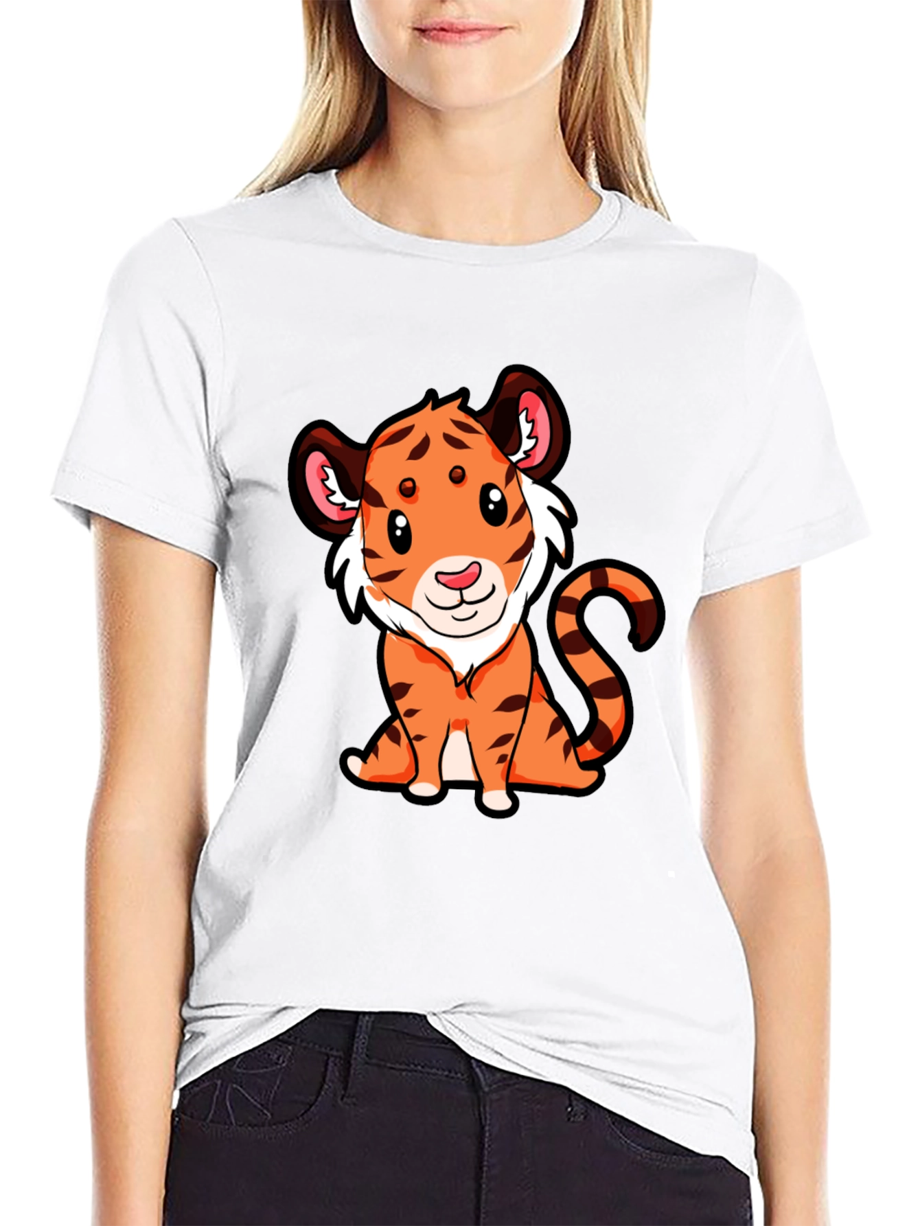 Cute Tiger Graphic Tee - Black Cotton T-Shirt