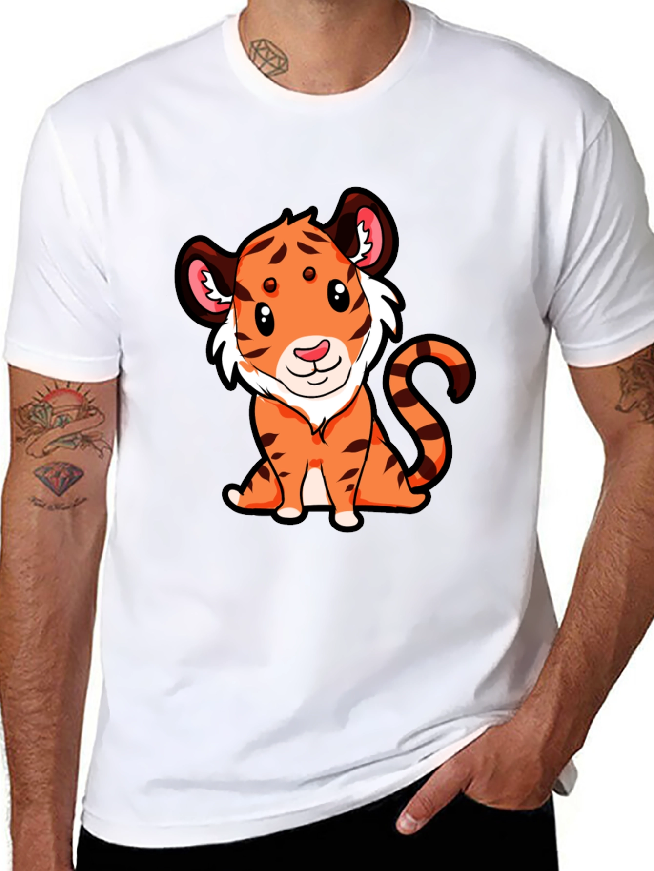 Cute Tiger Graphic Tee - Black Cotton T-Shirt