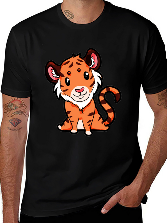 Cute Tiger Graphic Tee - Black Cotton T-Shirt