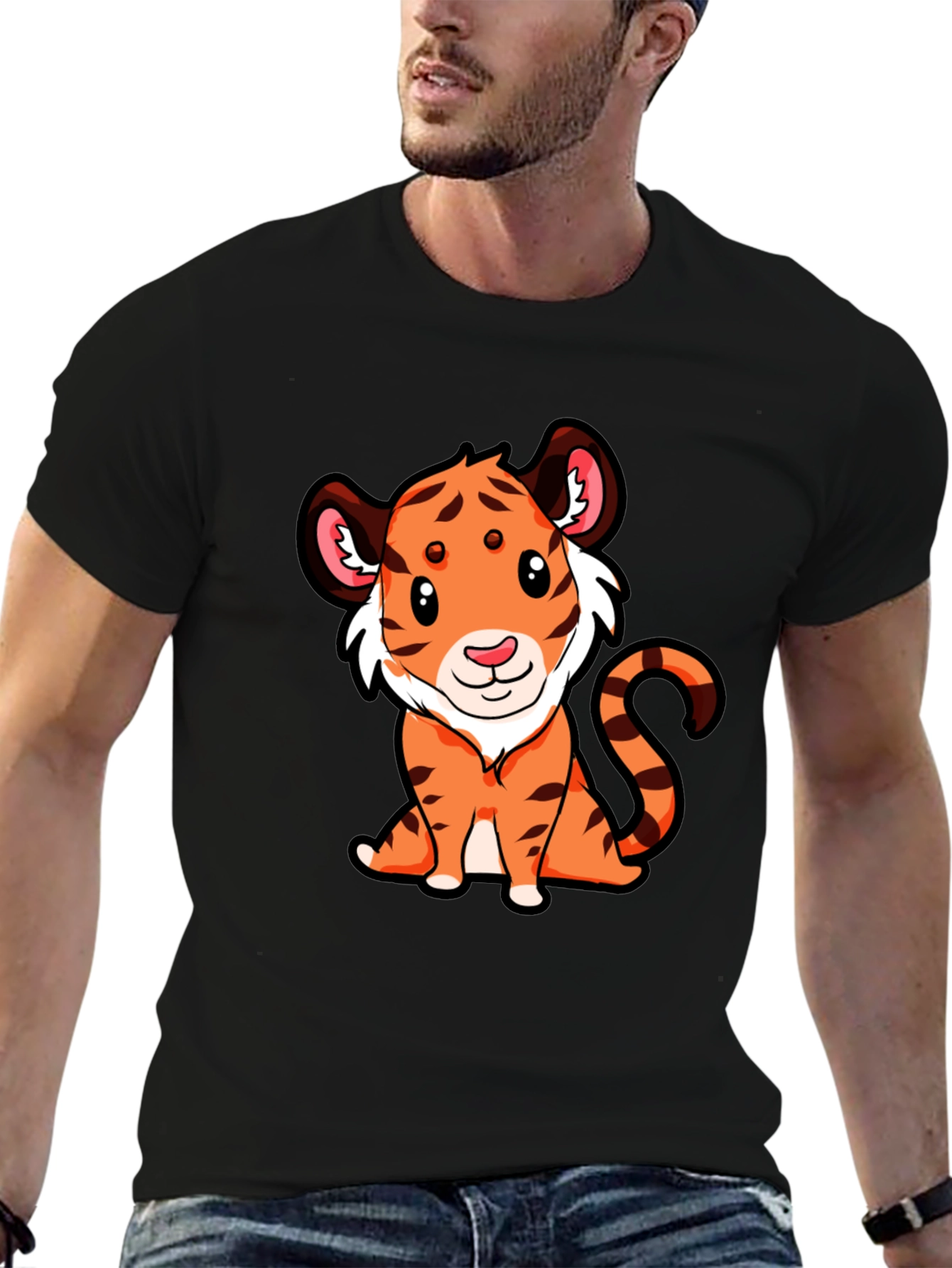 Cute Tiger Graphic Tee - Black Cotton T-Shirt