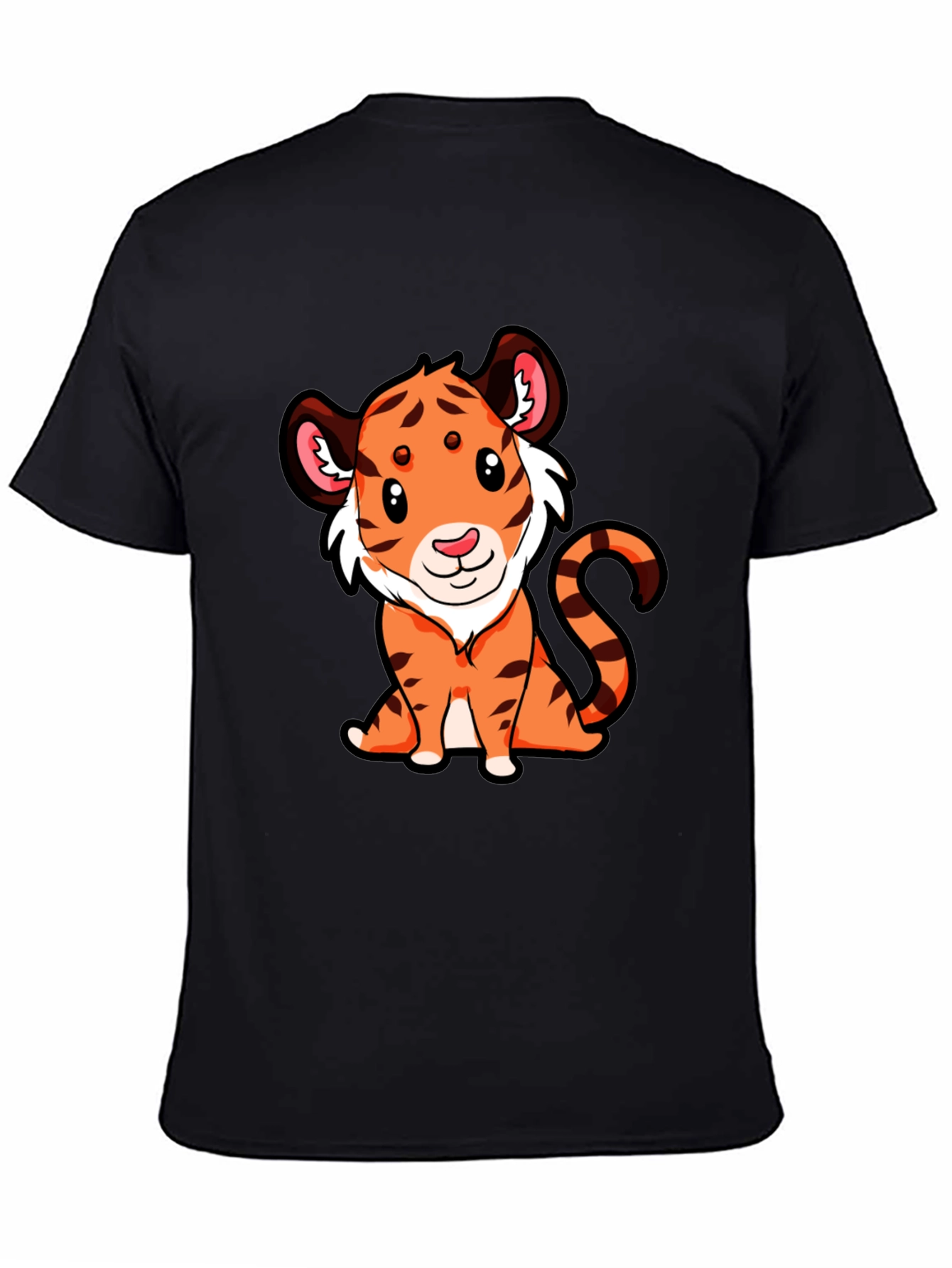 Cute Tiger Graphic Tee - Black Cotton T-Shirt