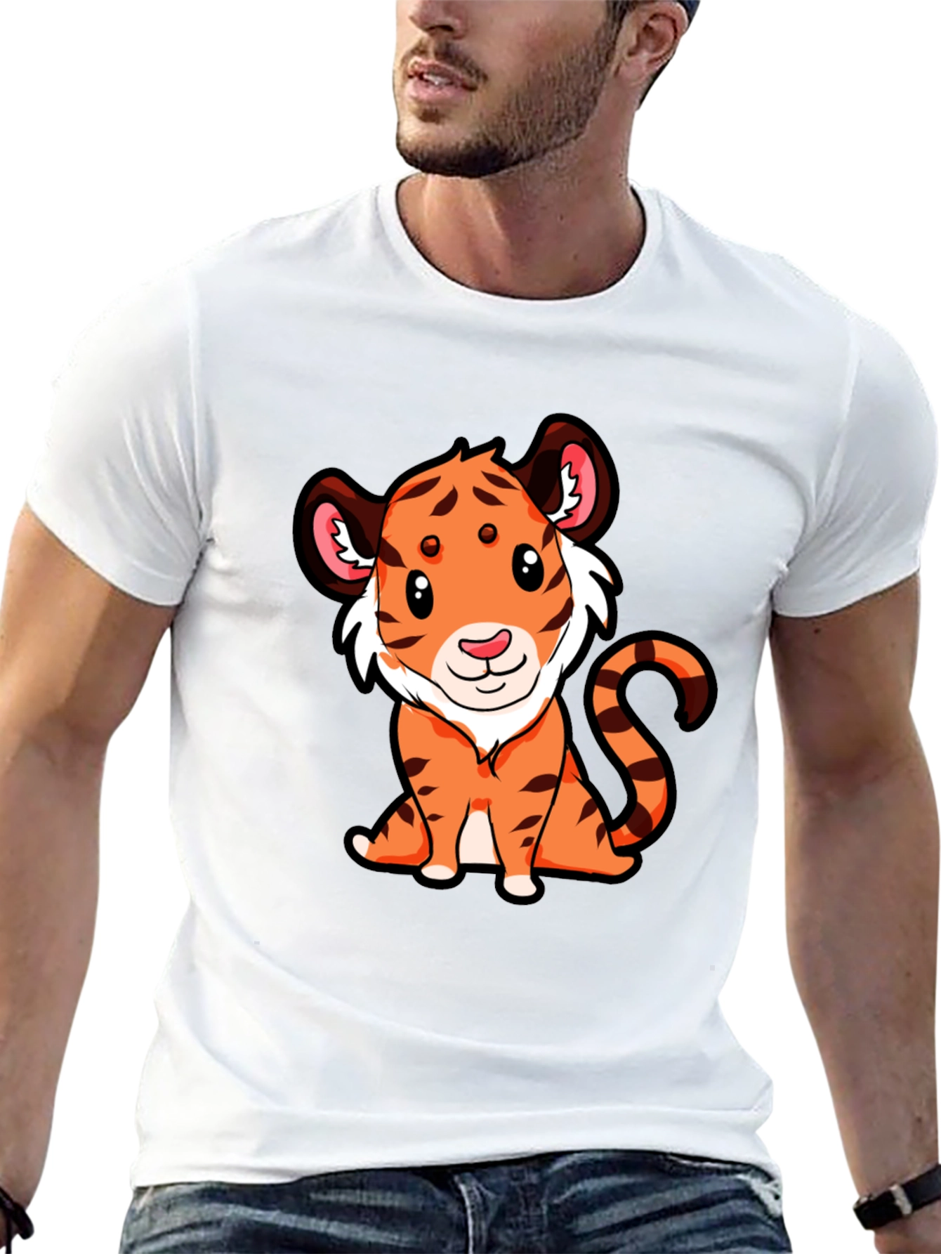 Cute Tiger Graphic Tee - Black Cotton T-Shirt