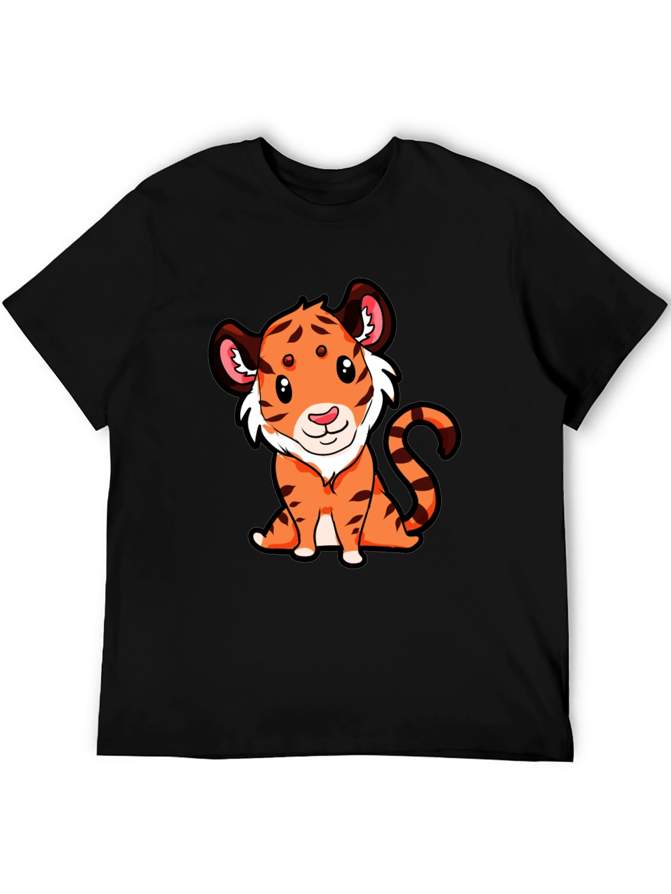 Cute Tiger Graphic Tee - Black Cotton T-Shirt